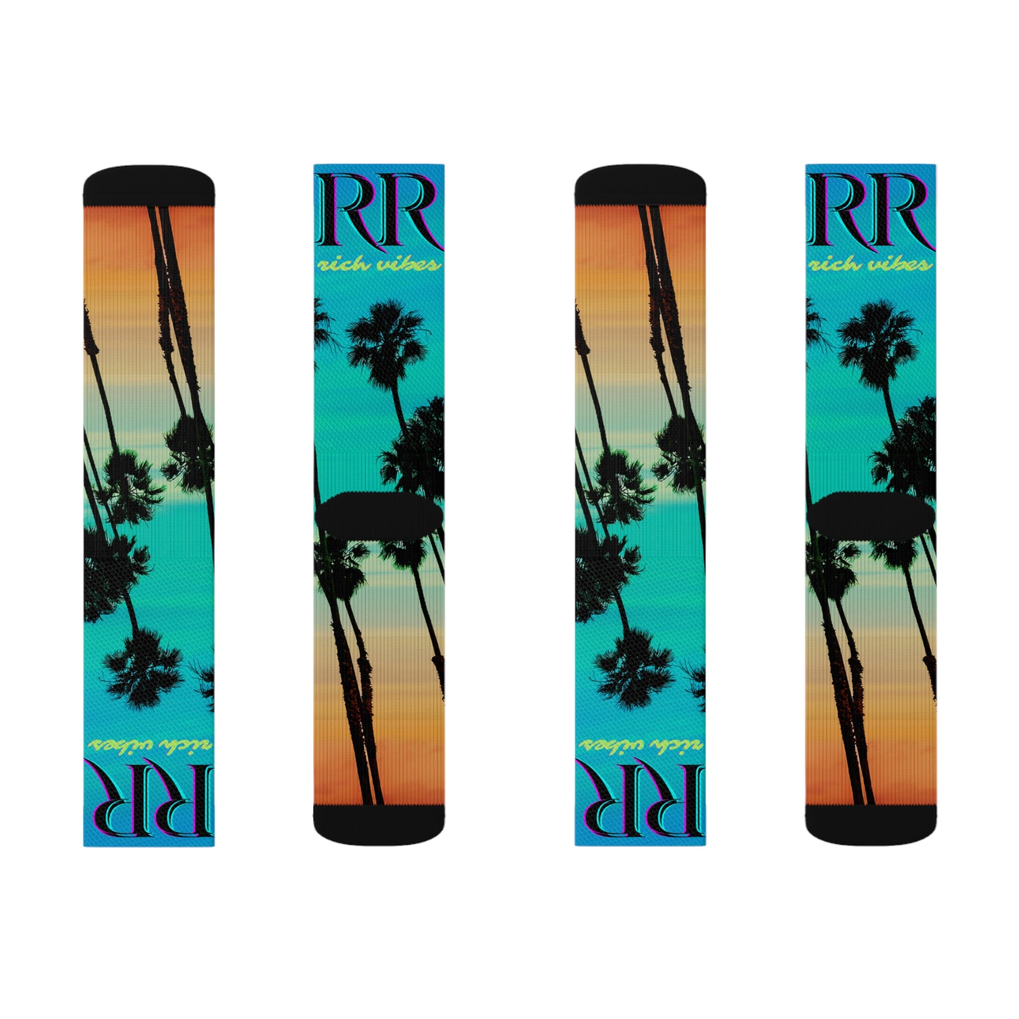 Rich Drip Blue Skies Beach Vibes RV - Sublimation Socks Black Volt