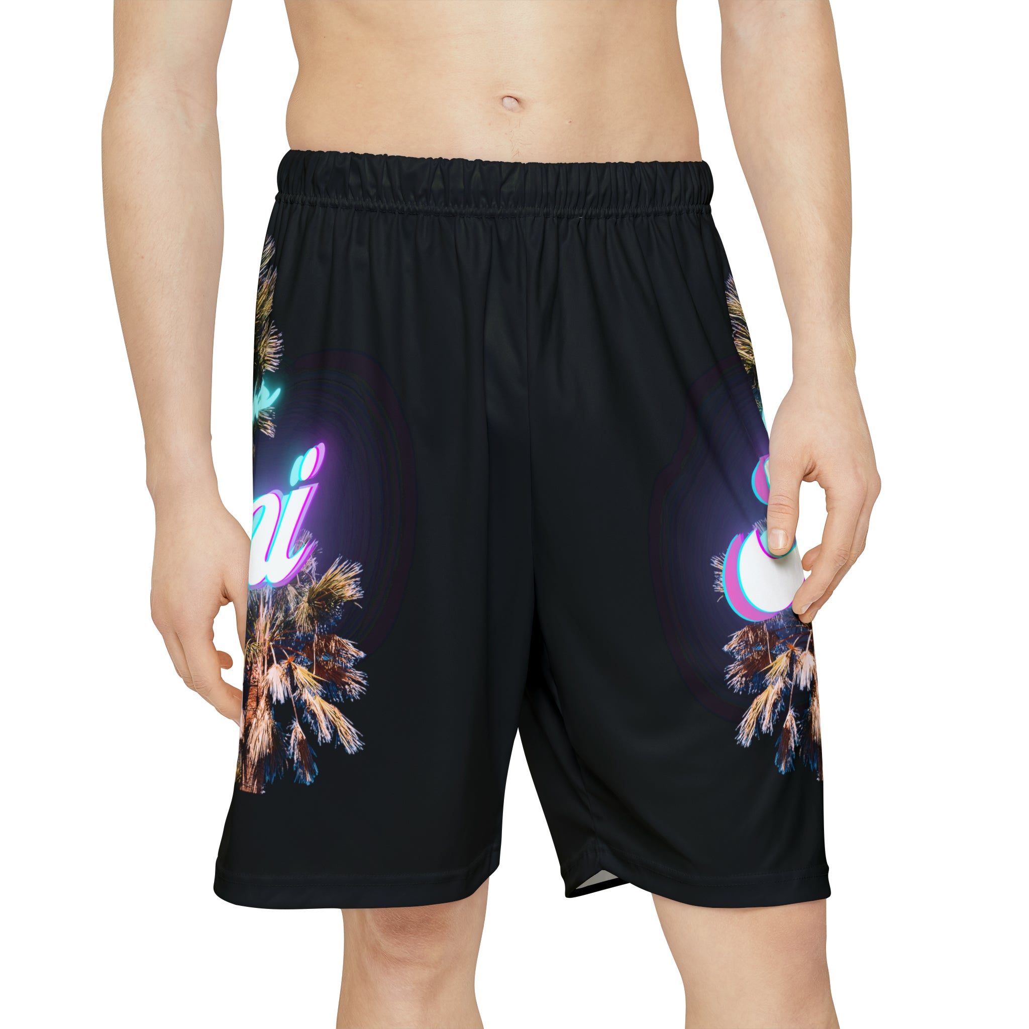 RV Rich Drip Miami Palm Tree Silhouette - Men’s Sports Shorts (AOP) Black