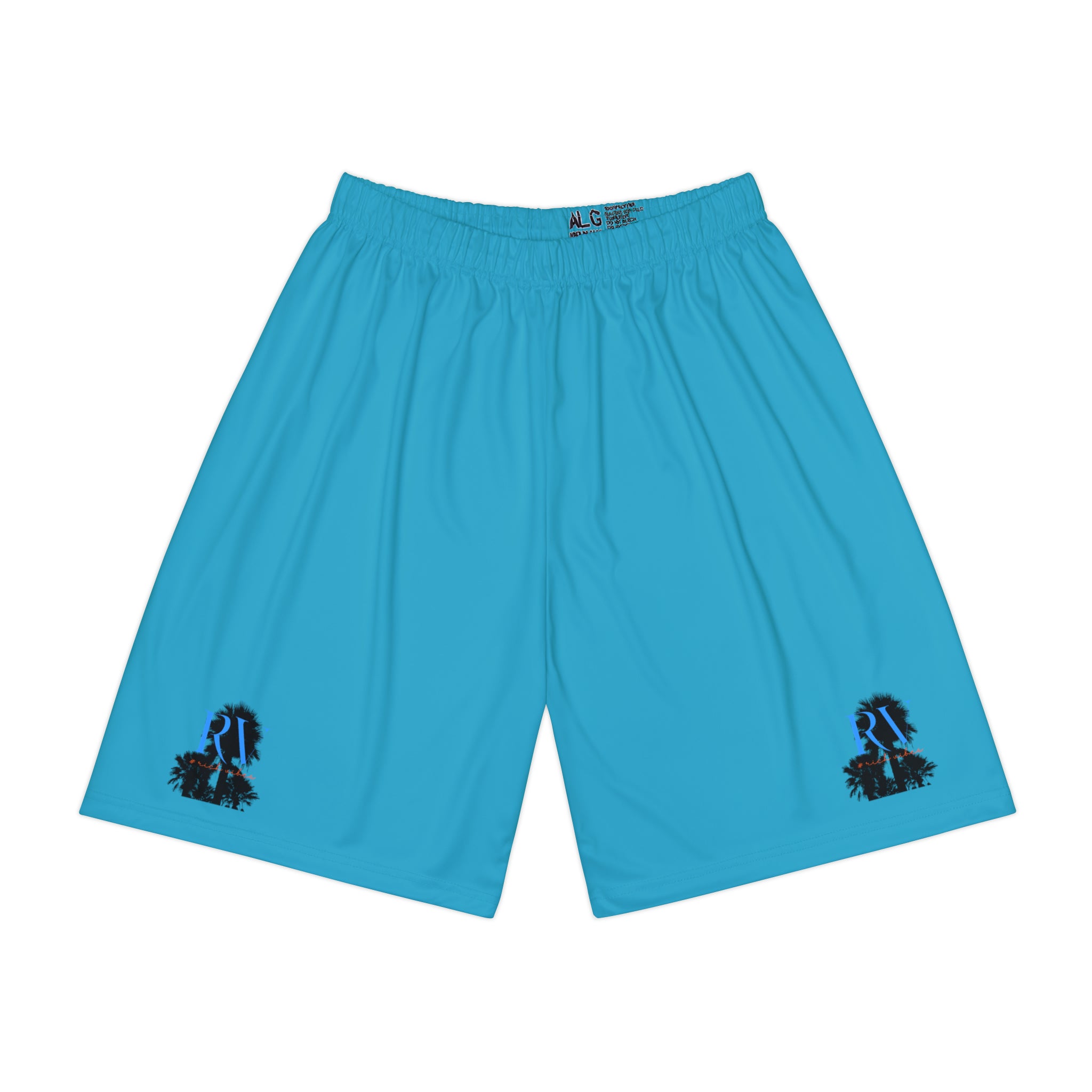 Rich Vibes RV Palm Tree Silhouette Men’s Sports Shorts (AOP) Turquoise