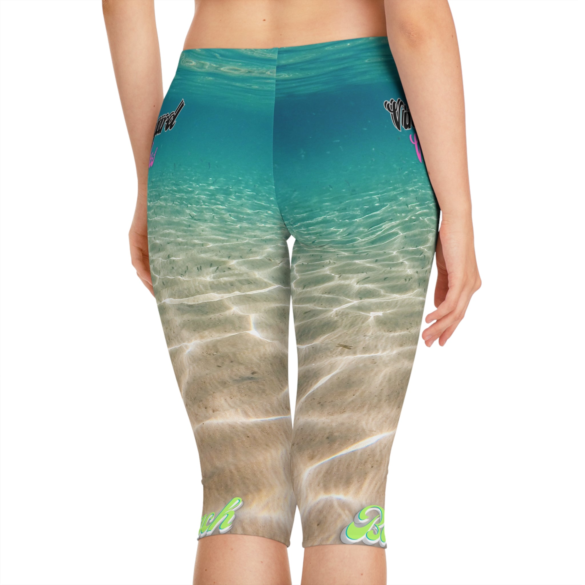 Vineyard VV Aqua Print Beach Vibes 3.0 - Women's Capri Leggings (AOP)