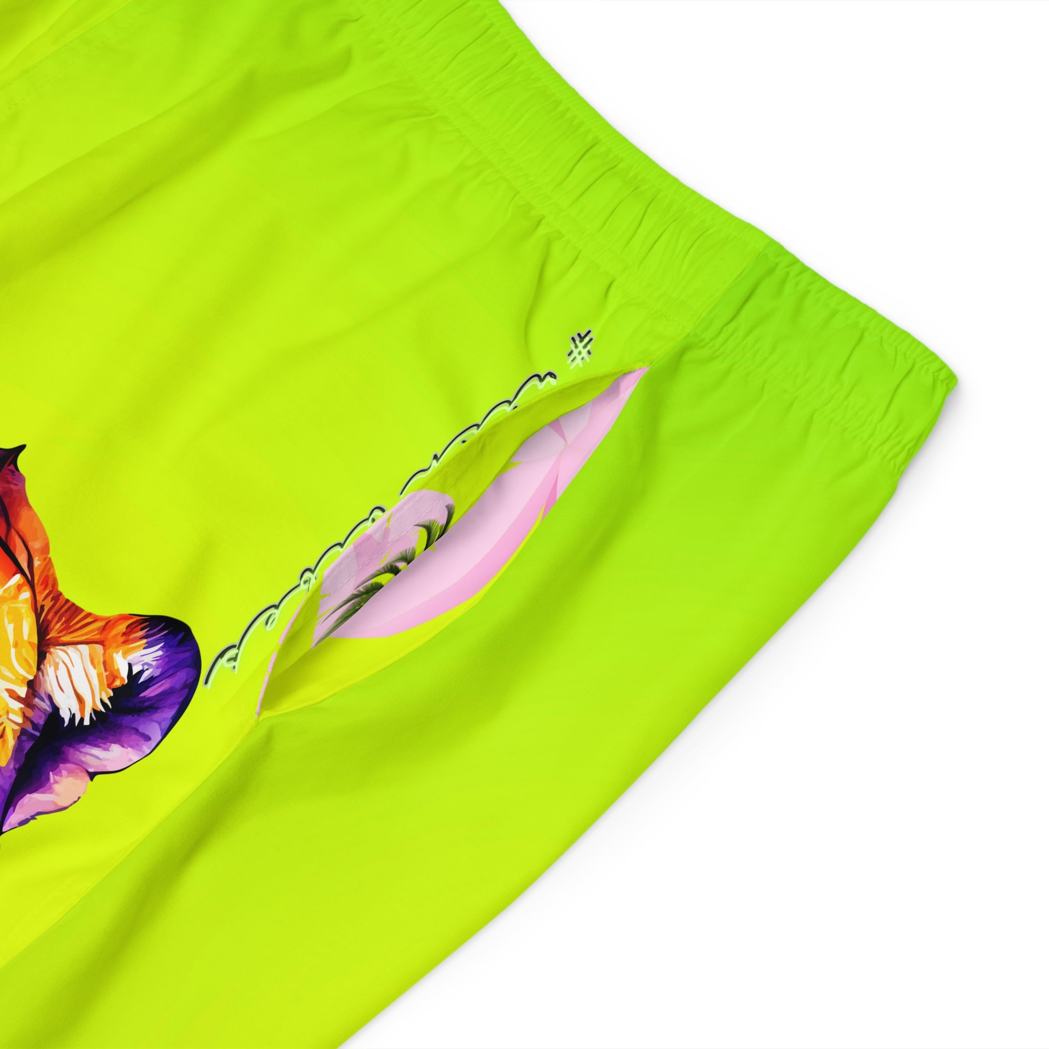 Rich Vibes Lime Green Tropical Pink Palm Tree Beach Chill Vibes 2.0 - Men's Board Shorts (AOP)