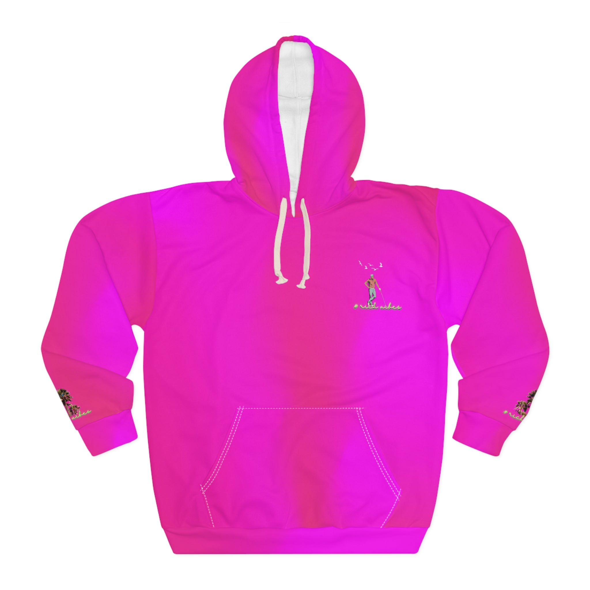Rich Vibes Tropical Pink Volt RR Colorful Palm Trees Golf Pro 1.0 - Unisex Pullover Hoodie (AOP)
