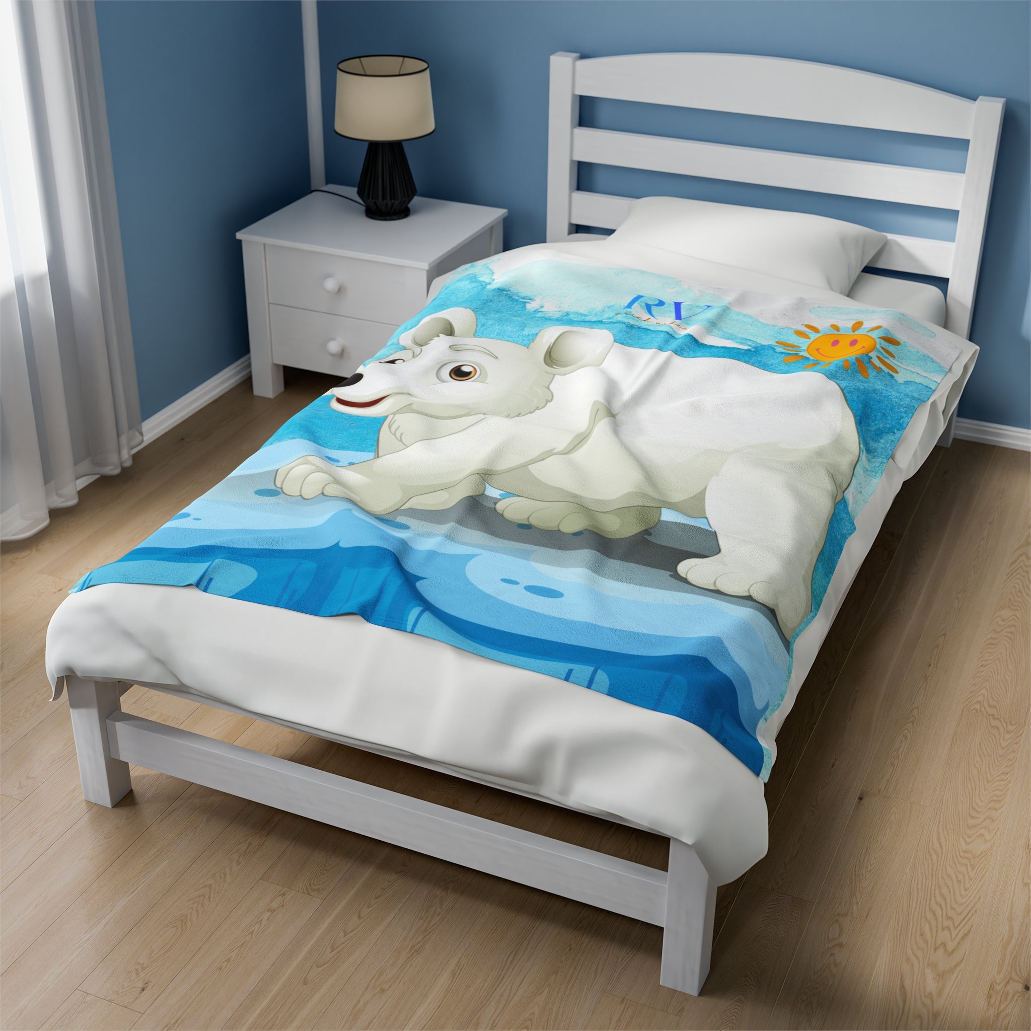 RV Polar Bear Smiley Sunshine - Velveteen Plush Blanket