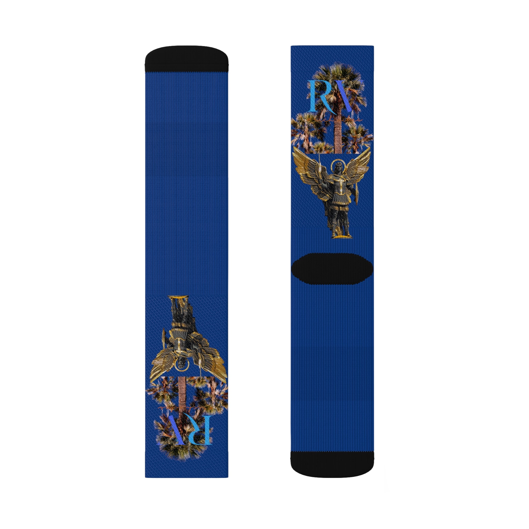 Rich Vibes RV Palm Tree Logo Archangel Michael Royal Blue - Sublimation Socks