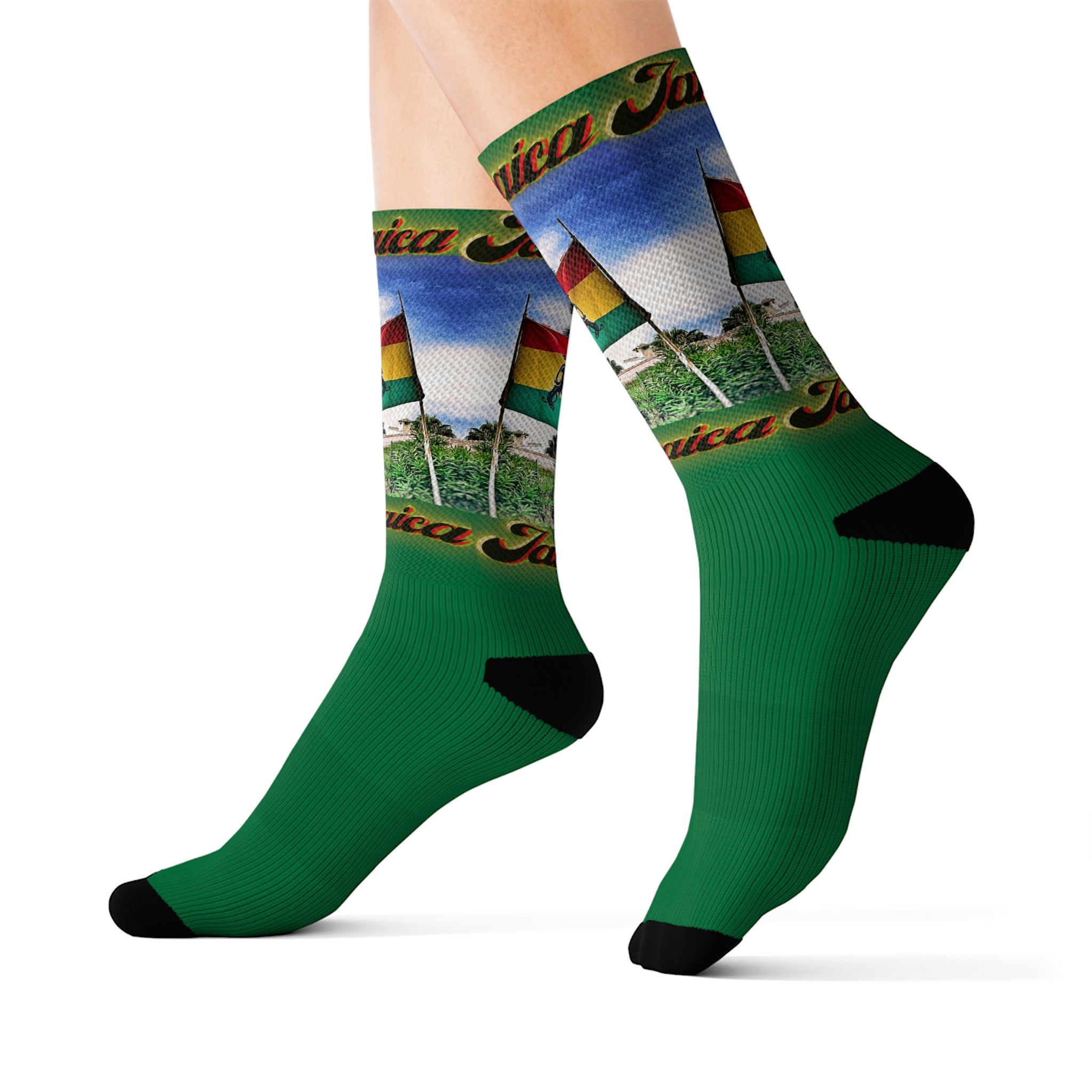 Lion Of Judah Jamaica Flag - Green Sublimation Socks