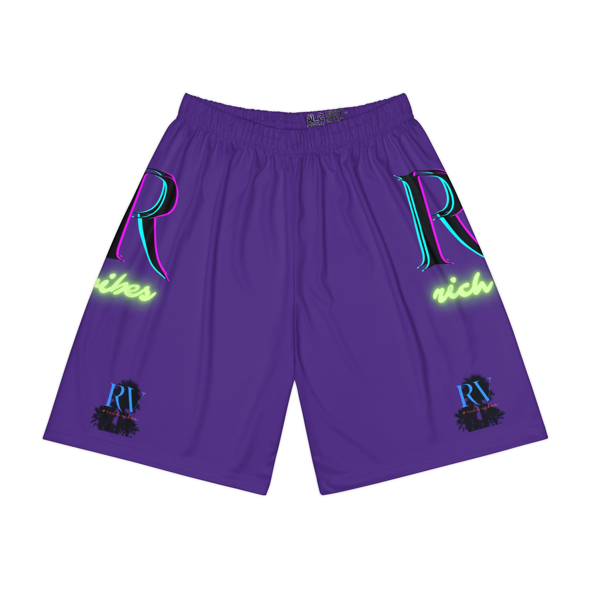 Rich Vibes RR RV Palm Tree Silhouette - Men’s Sports Shorts (AOP) Purple