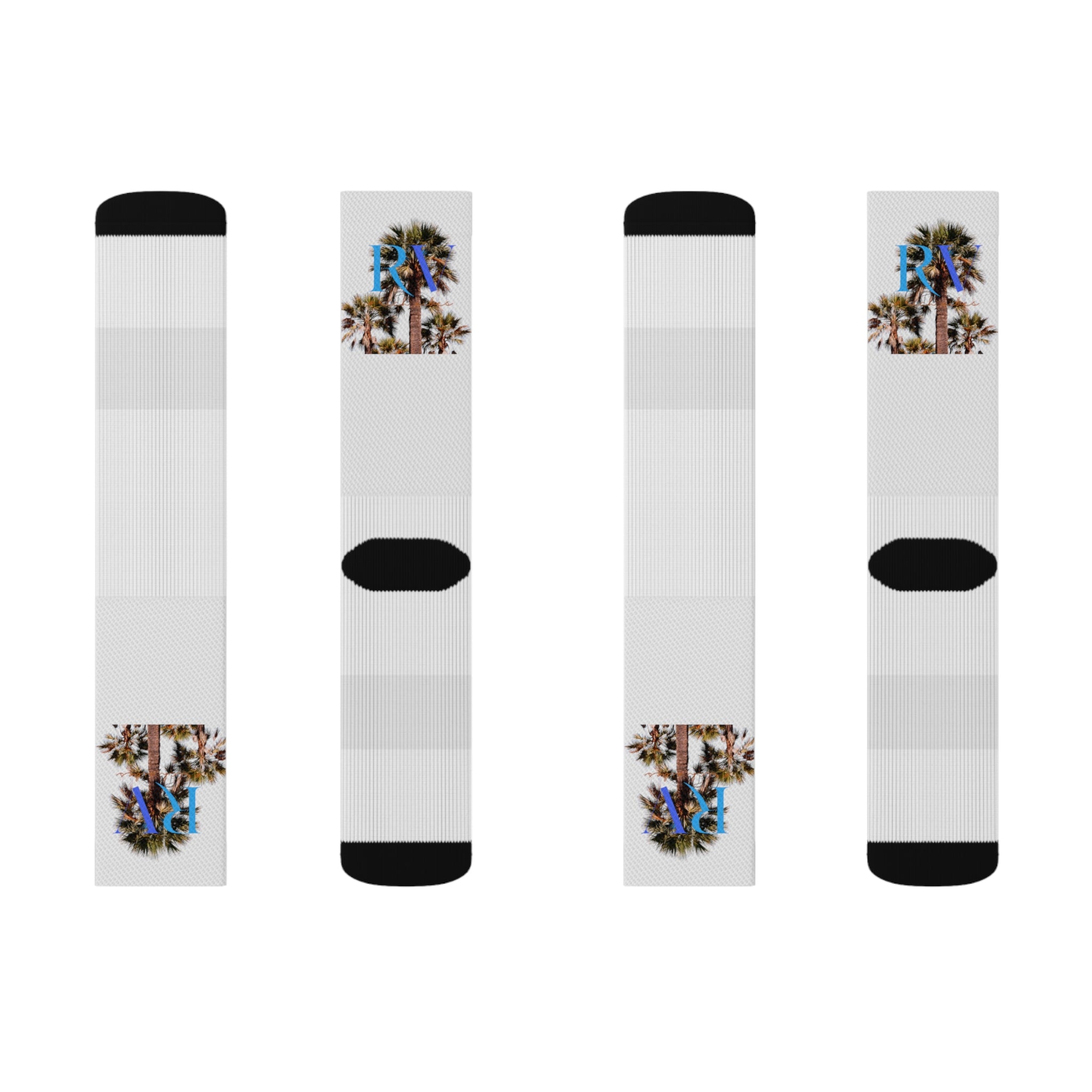 Rich Vibes RV Palm Tree Logo White - Sublimation Socks