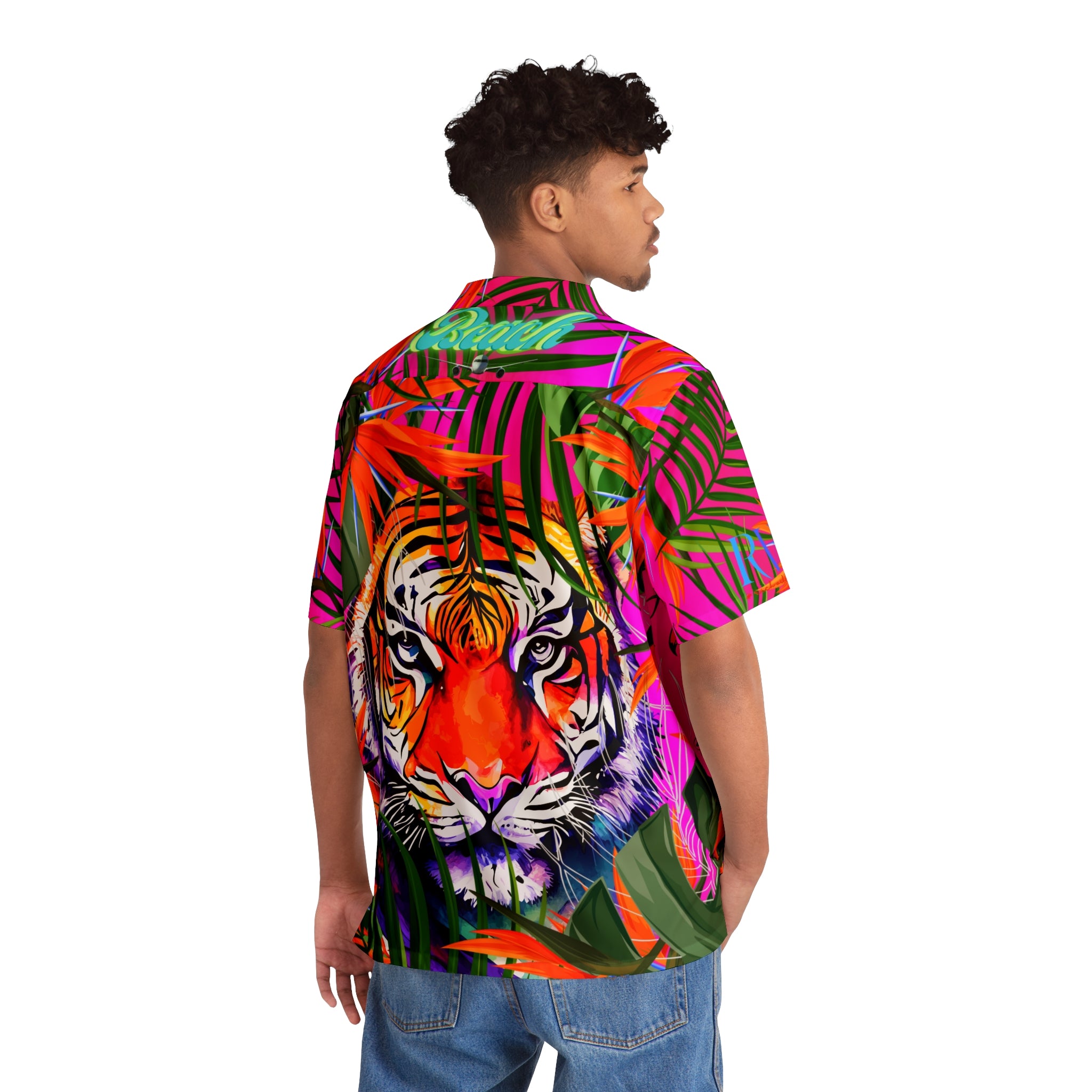Rich Vibes Tropical Pink Jungle Tiger RV  - Men's Hawaiian Shirt (AOP)