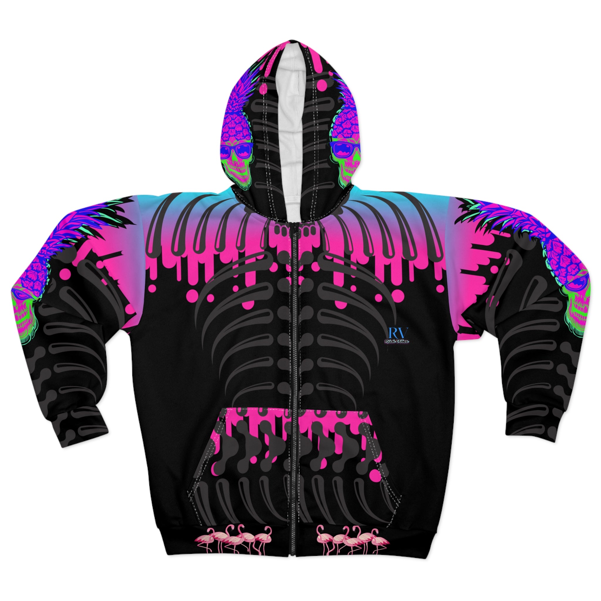 Rich Vibes RV Purple Pineapple Every Day Is A Fresh Start - Unisex Zip Hoodie (AOP) Black