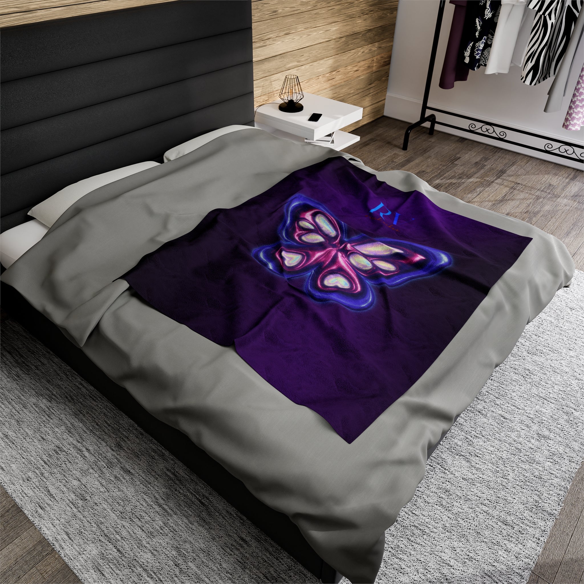 RV Rich Vibes Purple ButterFly  - Velveteen Plush Blanket
