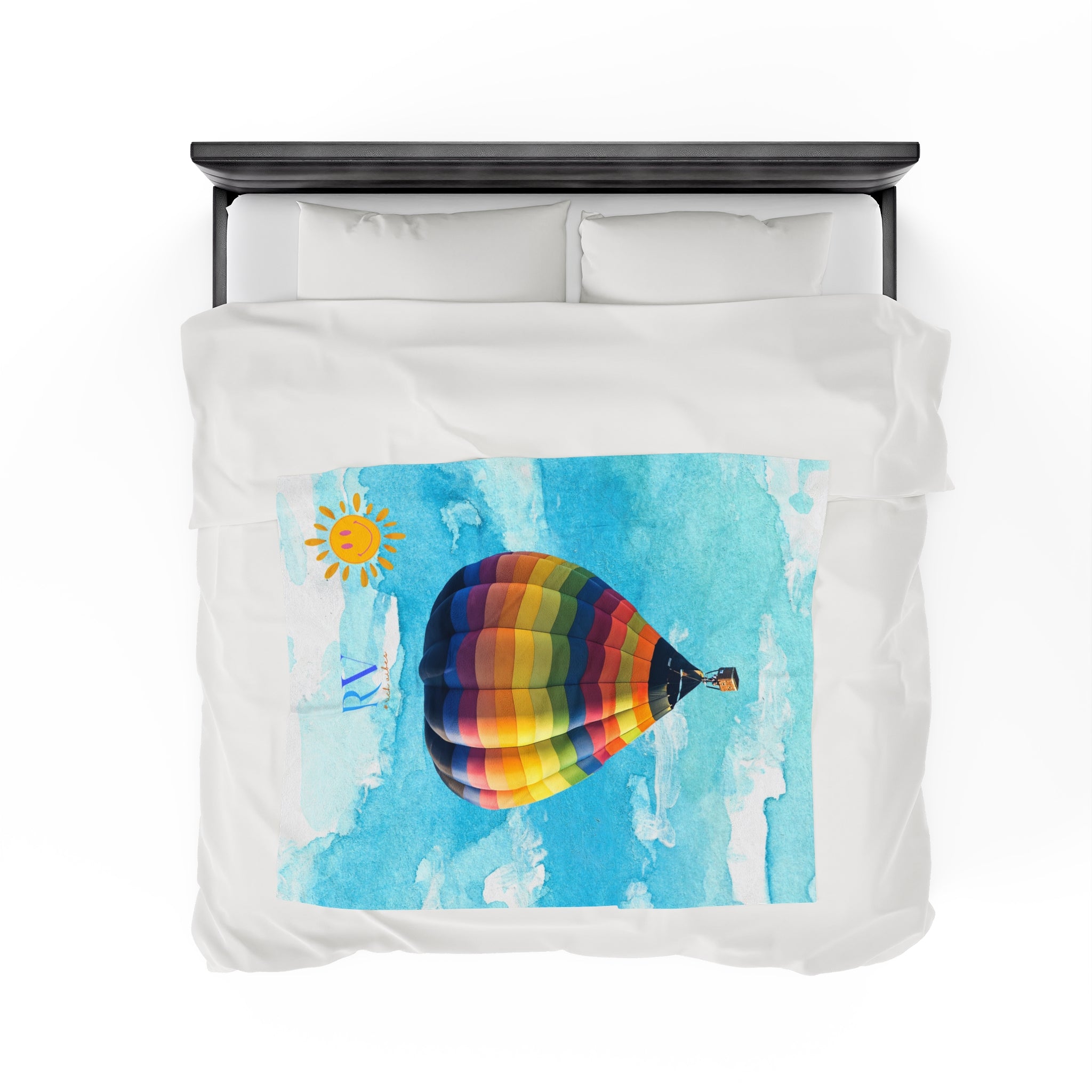 RV Multi- Colored Air Balloon Smiley Sunshine - Velveteen Plush Blanket