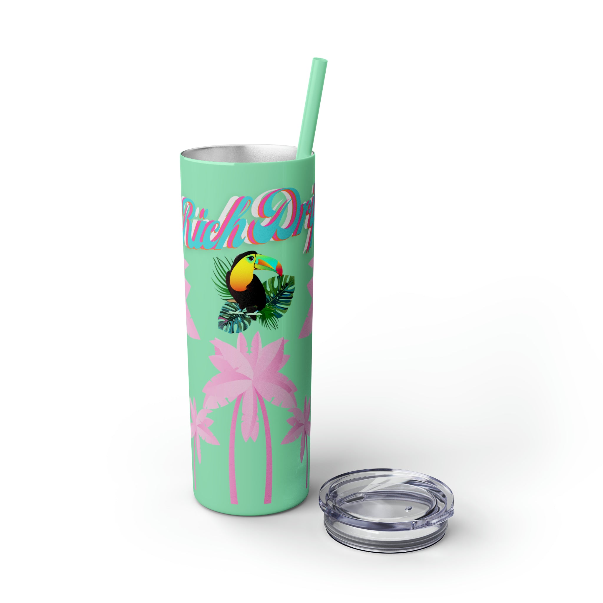 Rich Drip Tropical Pink Palm Tree - Skinny Tumbler with Straw, 20oz