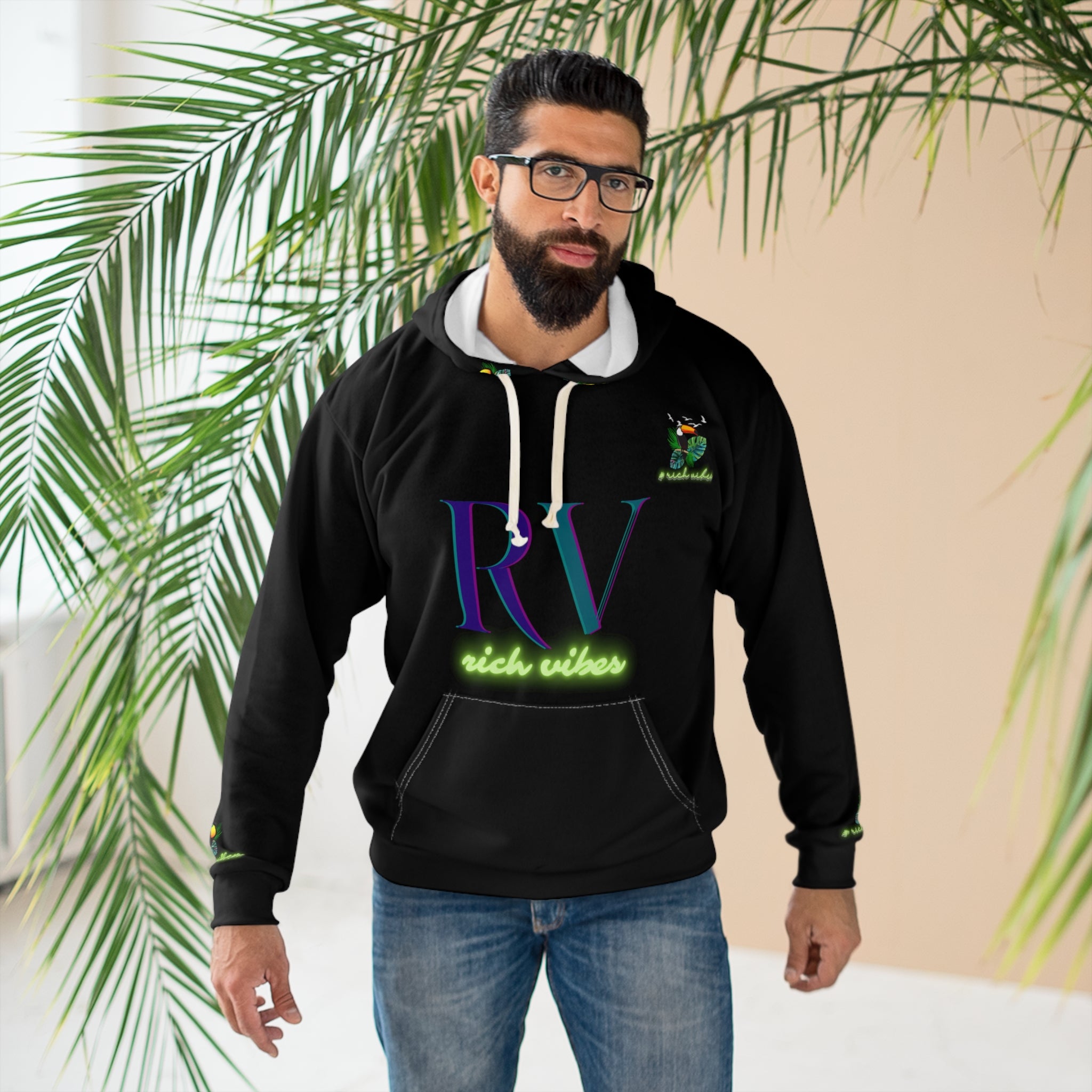 Rich Vibes Black Volt RR Tropical Jungle Tiger 1.0 - Unisex Pullover Hoodie (AOP)