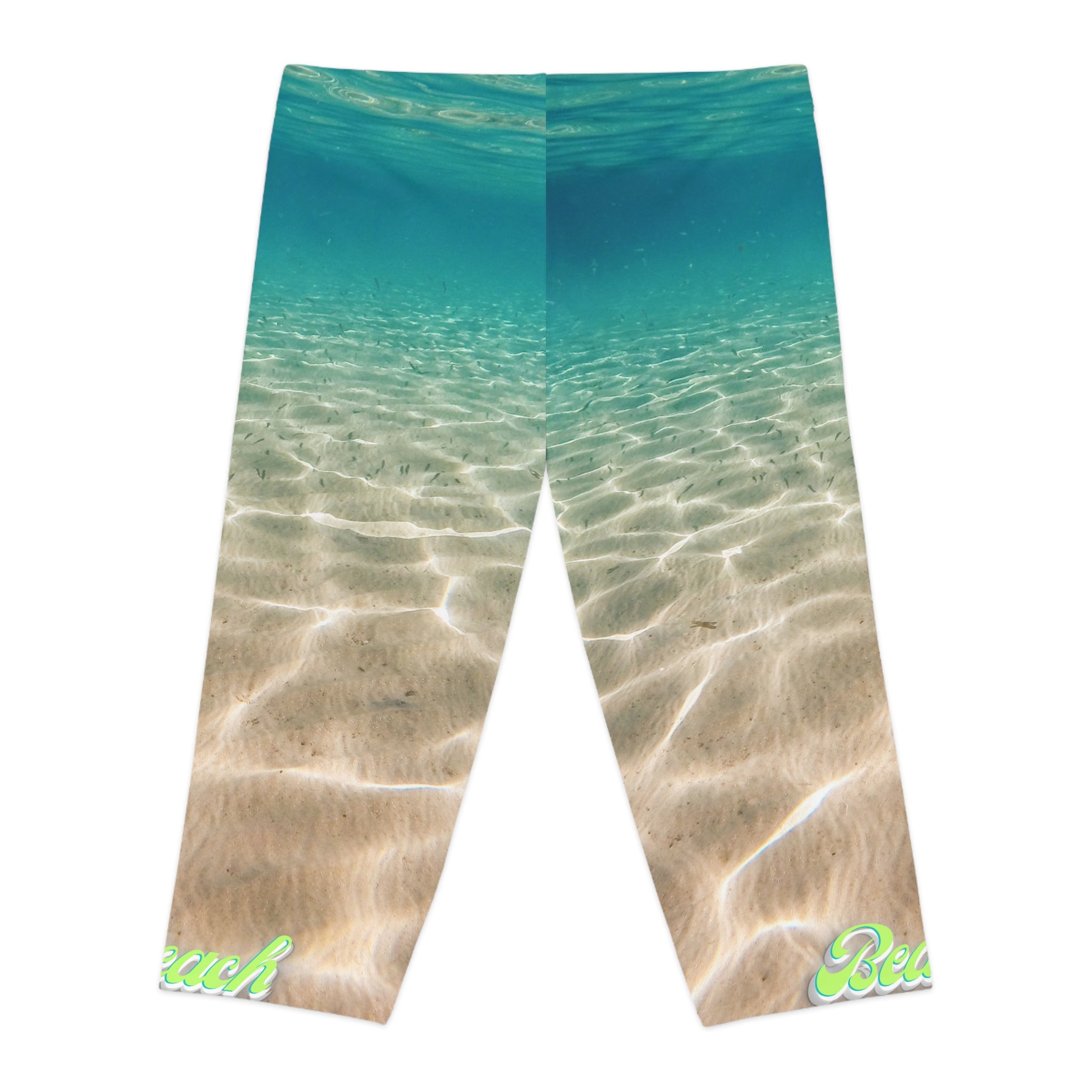Vineyard Vibes Aqua Print Chill Beach Vibes 1.0 - Women's Capri Leggings (AOP)