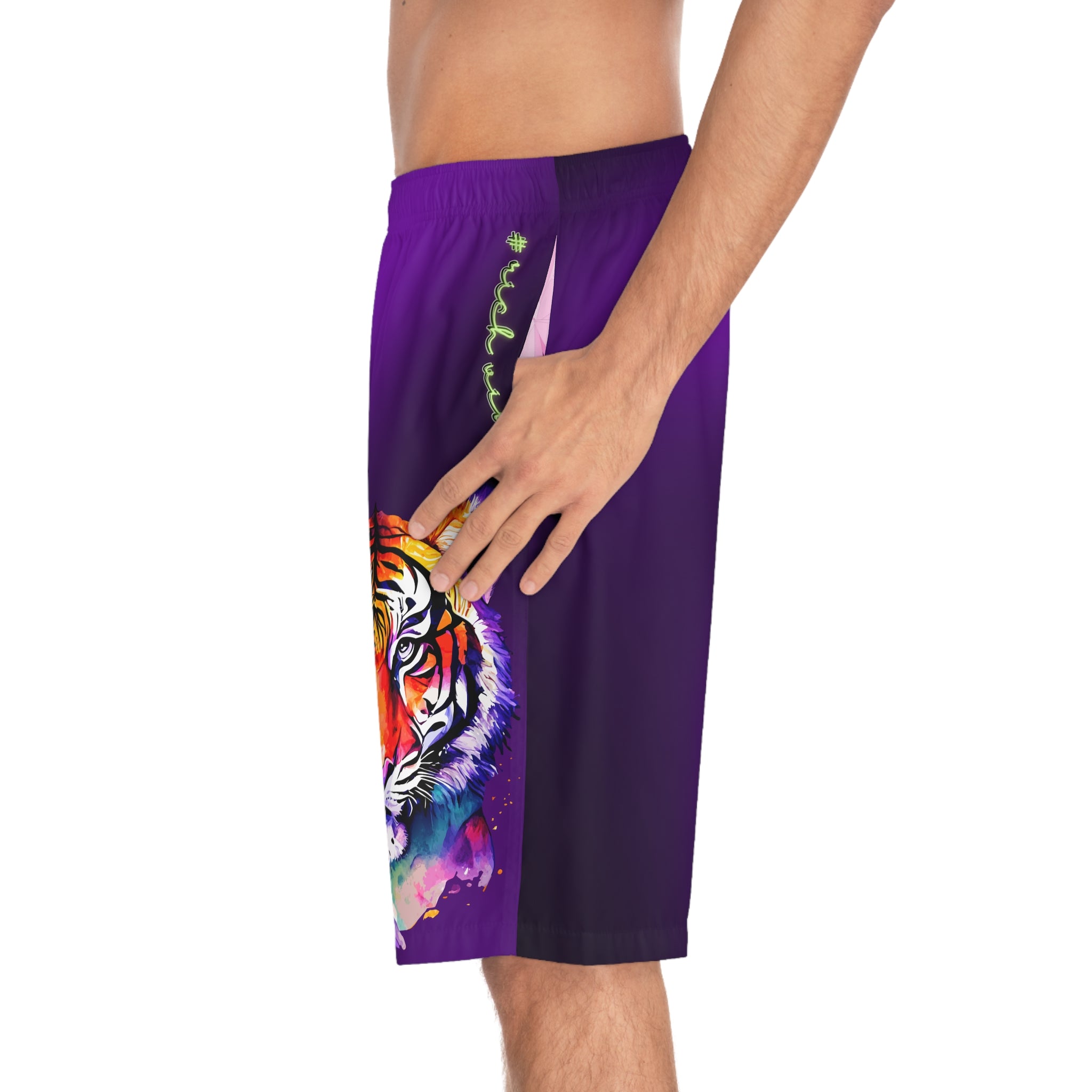 Rich Vibes Volt Purple Tropical Pink Palm Tree Beach Chill Vibes 2.0 - Men's Board Shorts (AOP)