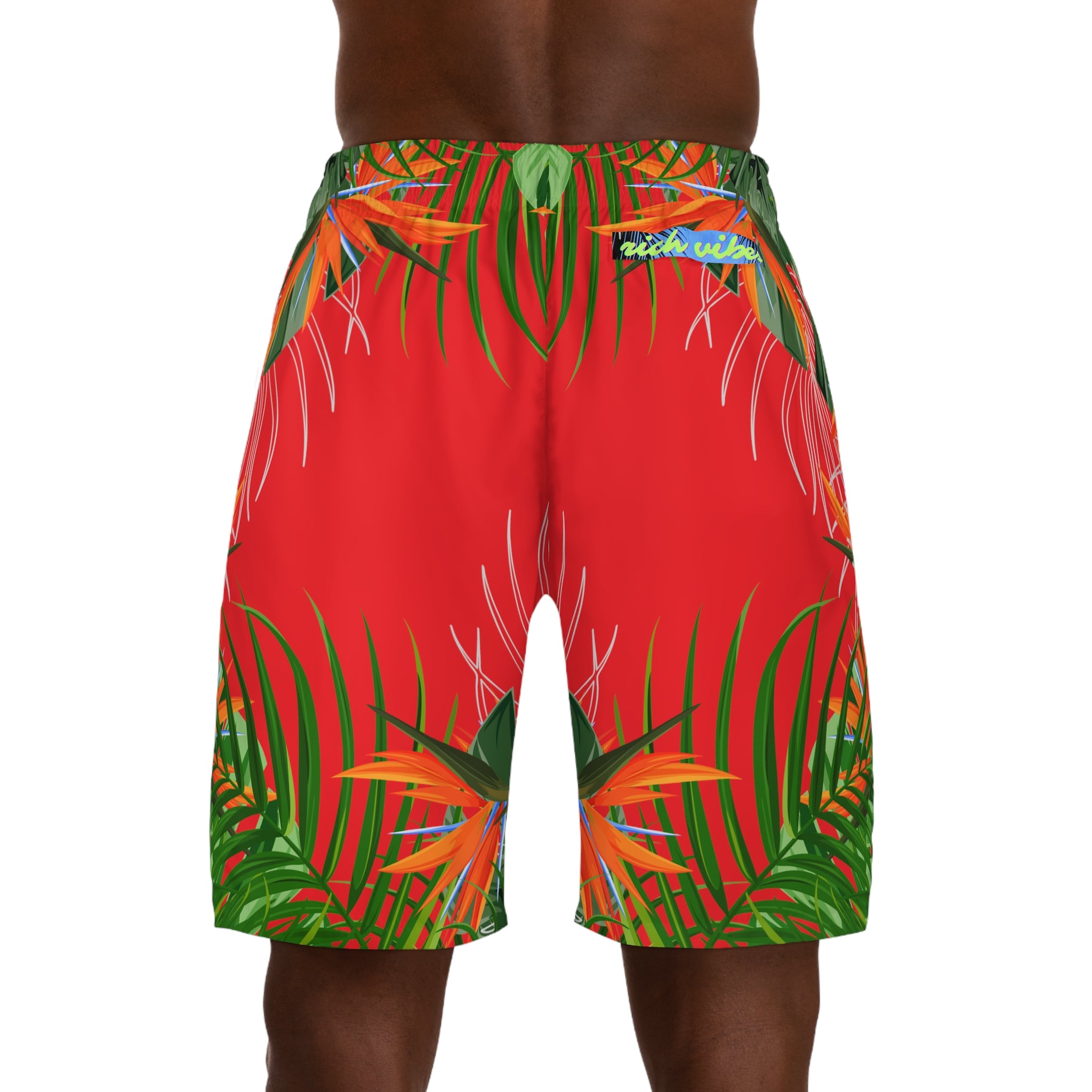 Rich Vibes Volt Infrared Tropical Jungle Print - Men's Jogger Shorts (AOP)Black