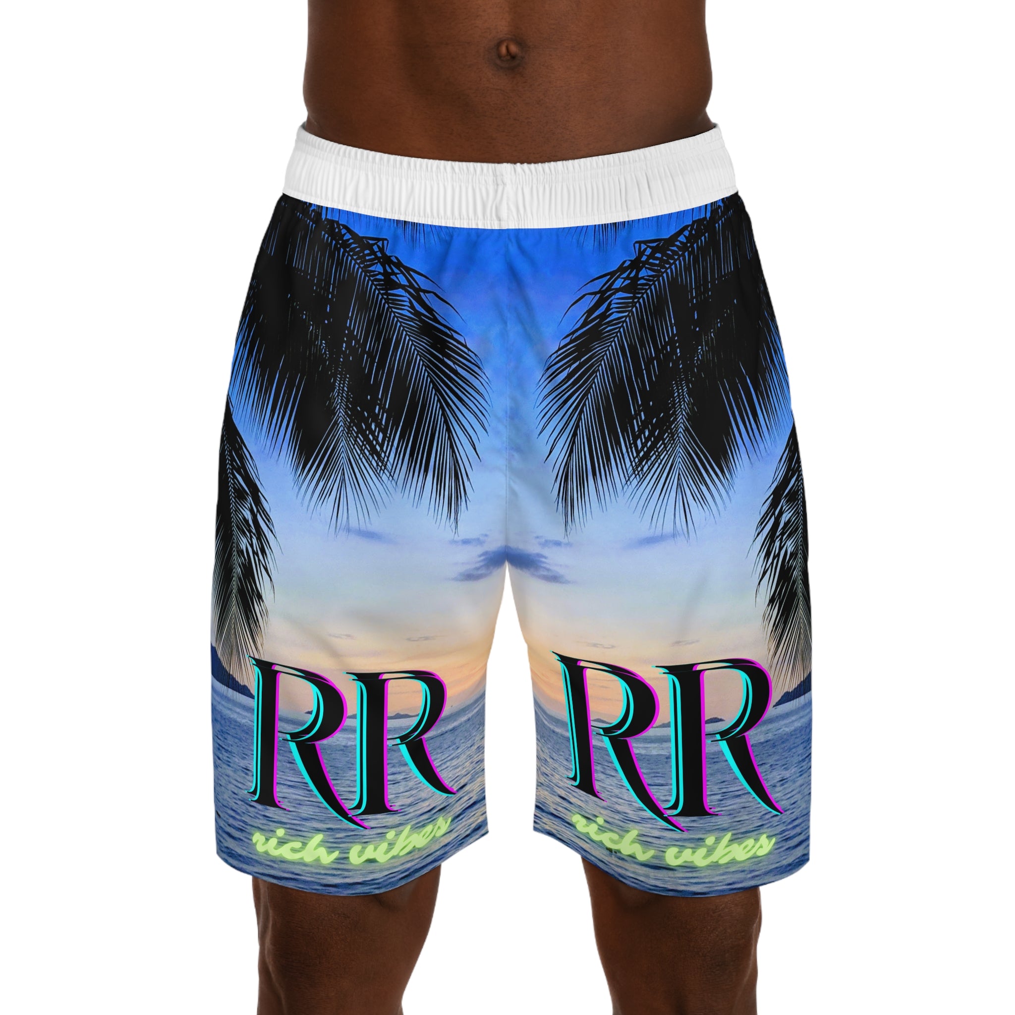 Rich Vibes Volt Blue Sky Sunset - Men's Jogger Shorts (AOP)White