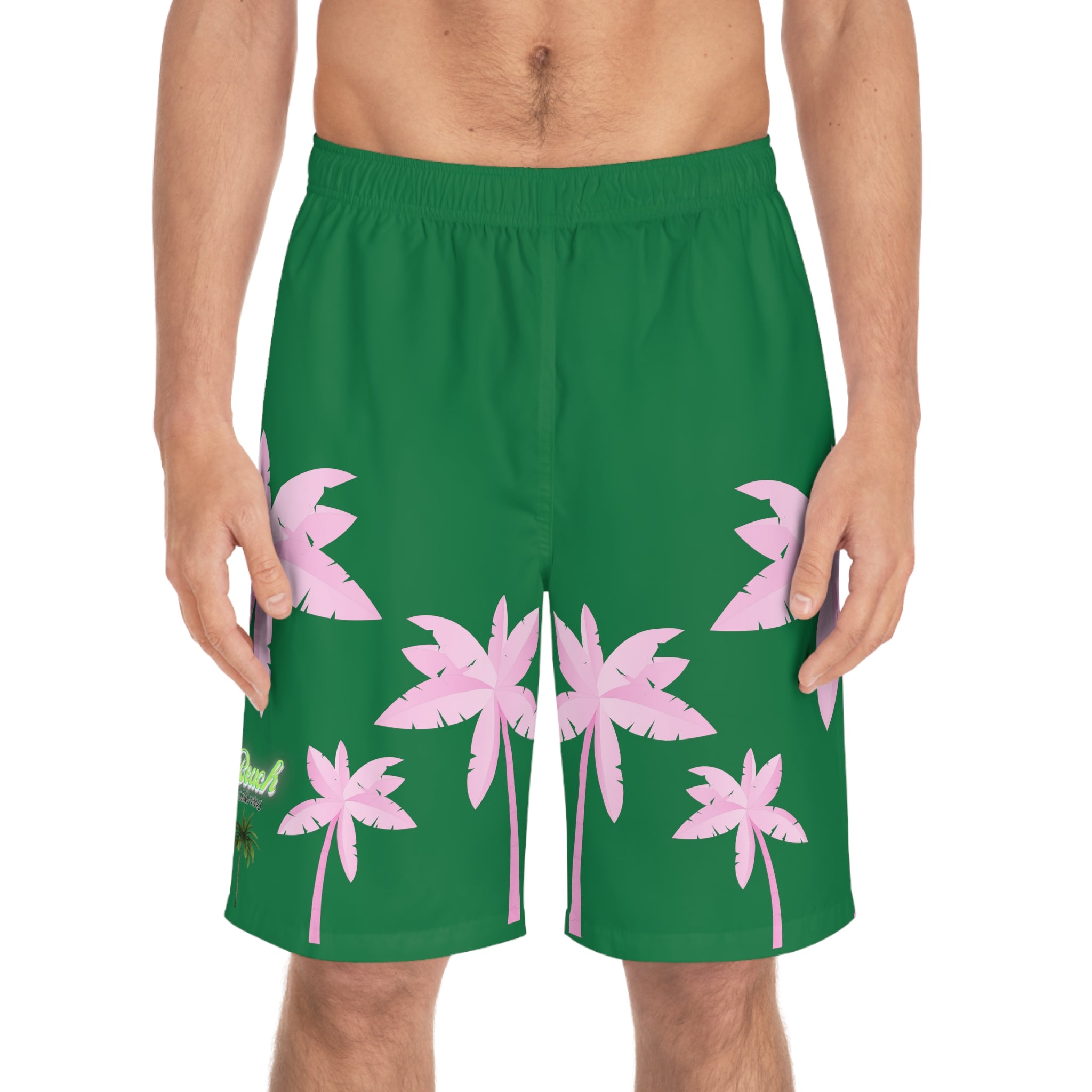 Rich Vibes Watermelon Green Tropical Pink Palm Tree Beach Chill Vibes 1.2 - Men's Board Shorts (AOP)