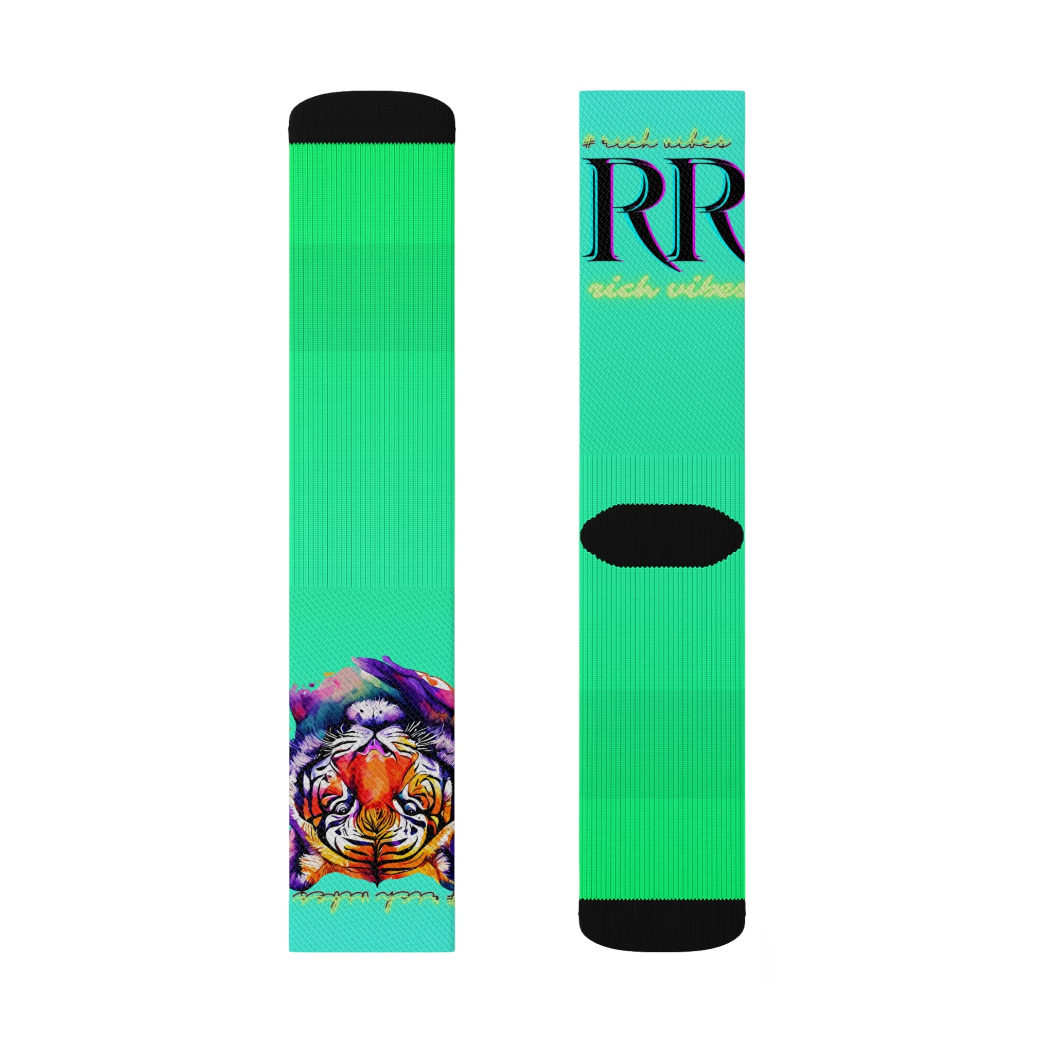 Rich Vibes RR Sea Green Tropical Jungle Tiger - Sublimation Socks Black