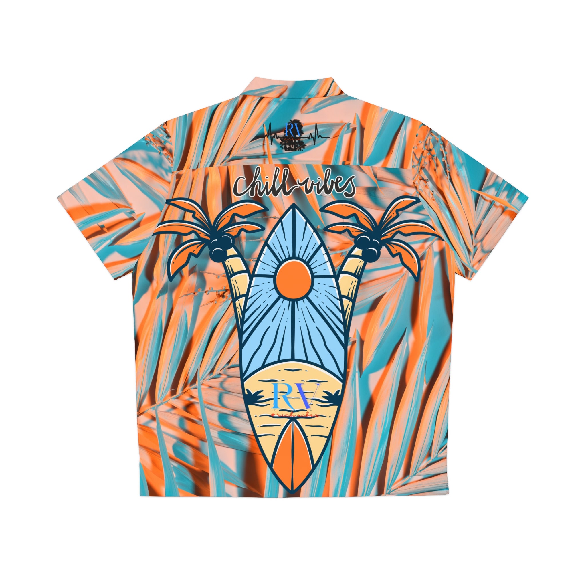 Rich Vibes RV Pulse Turquoise Peach Palm Tree - Men's Hawaiian Shirt (AOP)