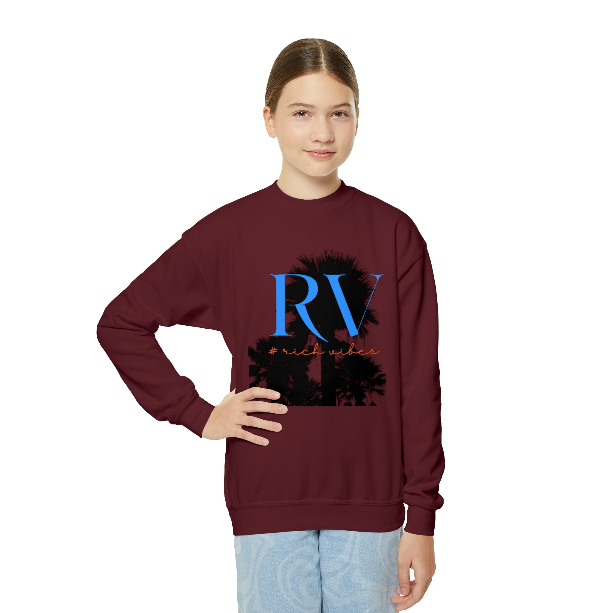 Rich Vibes RV Palm Tree - Youth Crewneck Sweatshirt