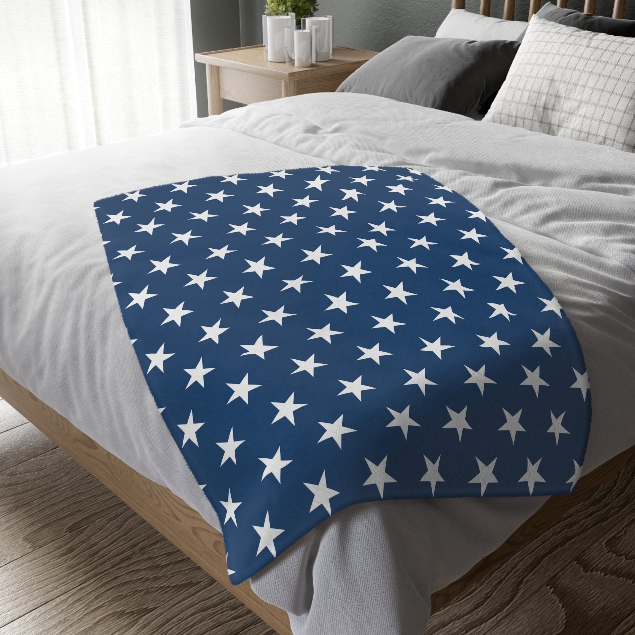 Stars and Stripes Blue Velveteen Minky Blanket - (Two-sided print)