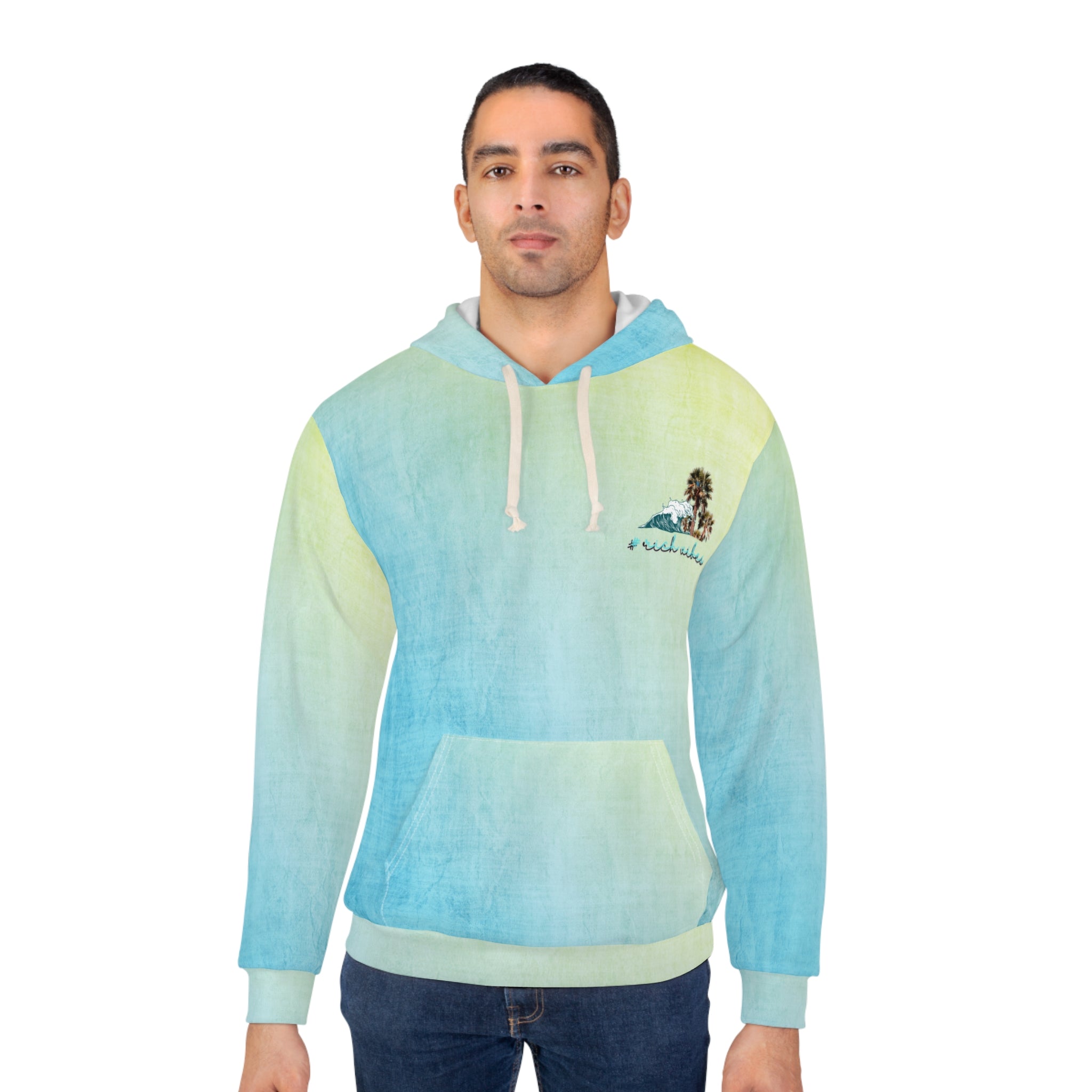 Rich Vibes Blueberry Lemonade Water Wave Palm Trees - Unisex Pullover Hoodie (AOP)