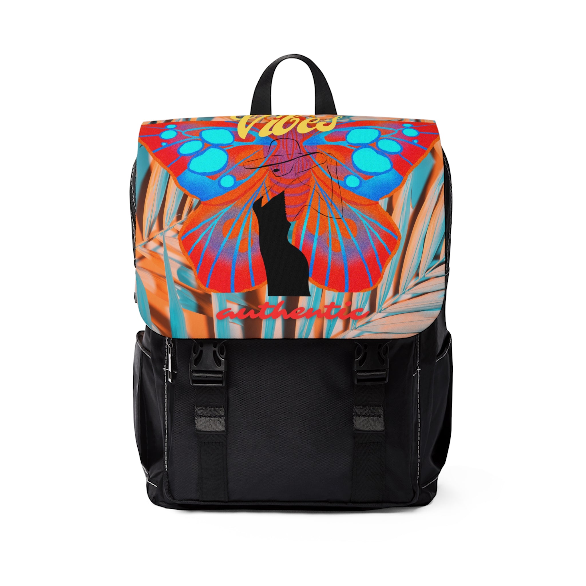 Vineyard Vibes Authentic Pink Palm Tree Butterfly Silhouette - Unisex Casual Shoulder Backpack