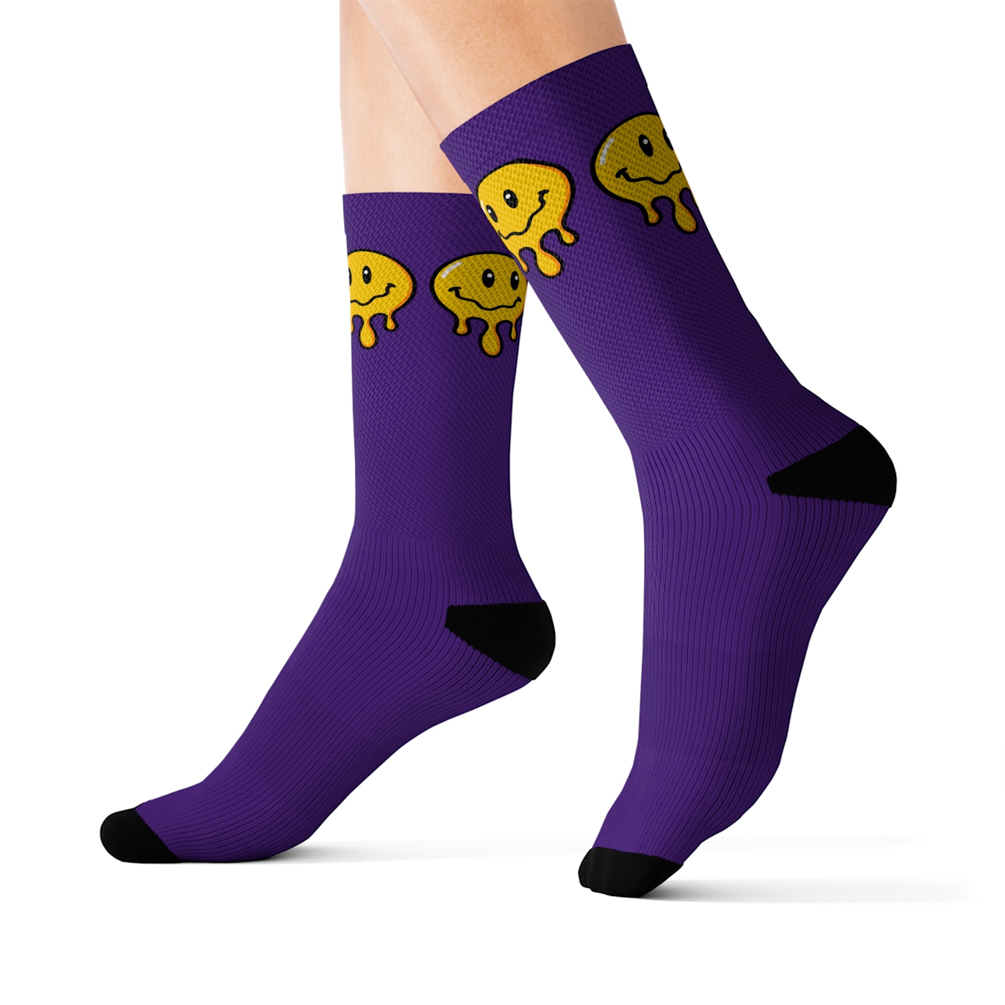 Rich Drip Drippy Smiley Faces - Sublimation Socks Purple