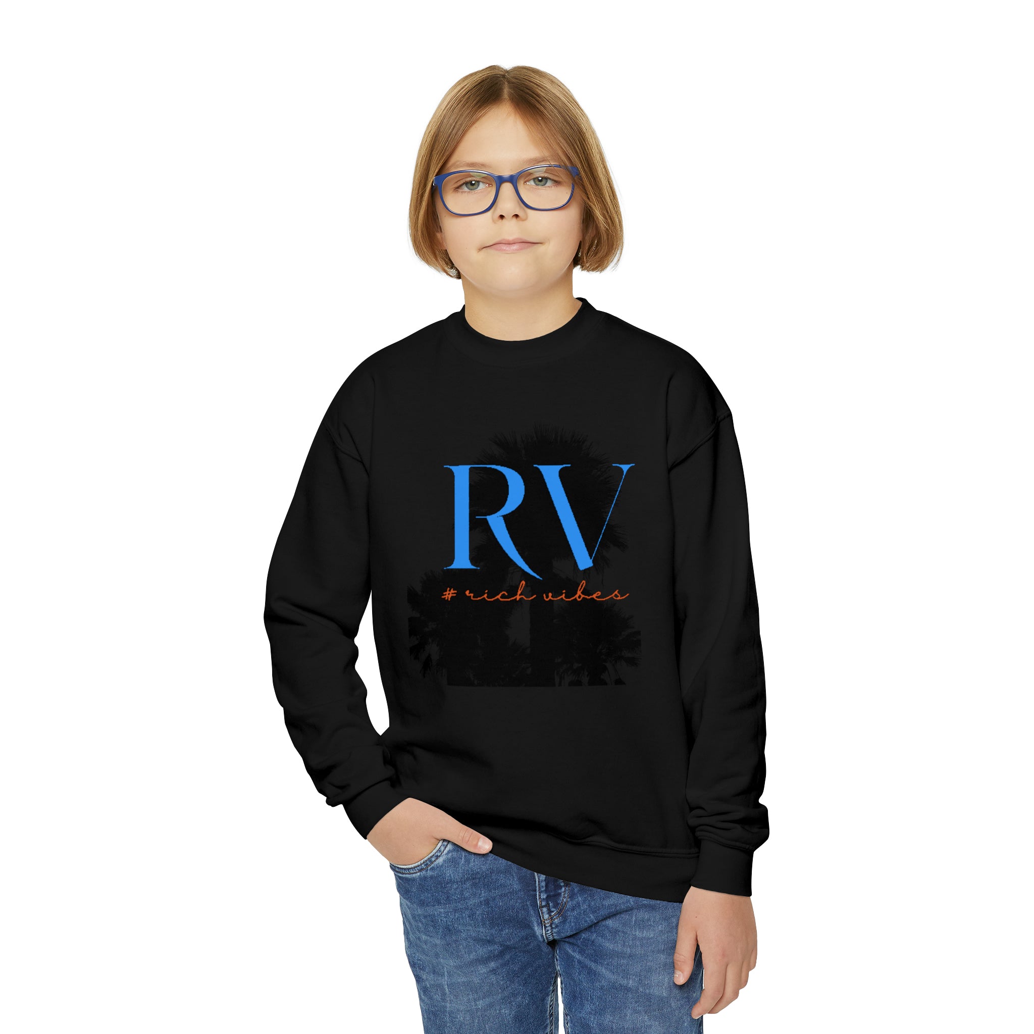Rich Vibes RV Palm Tree - Youth Crewneck Sweatshirt