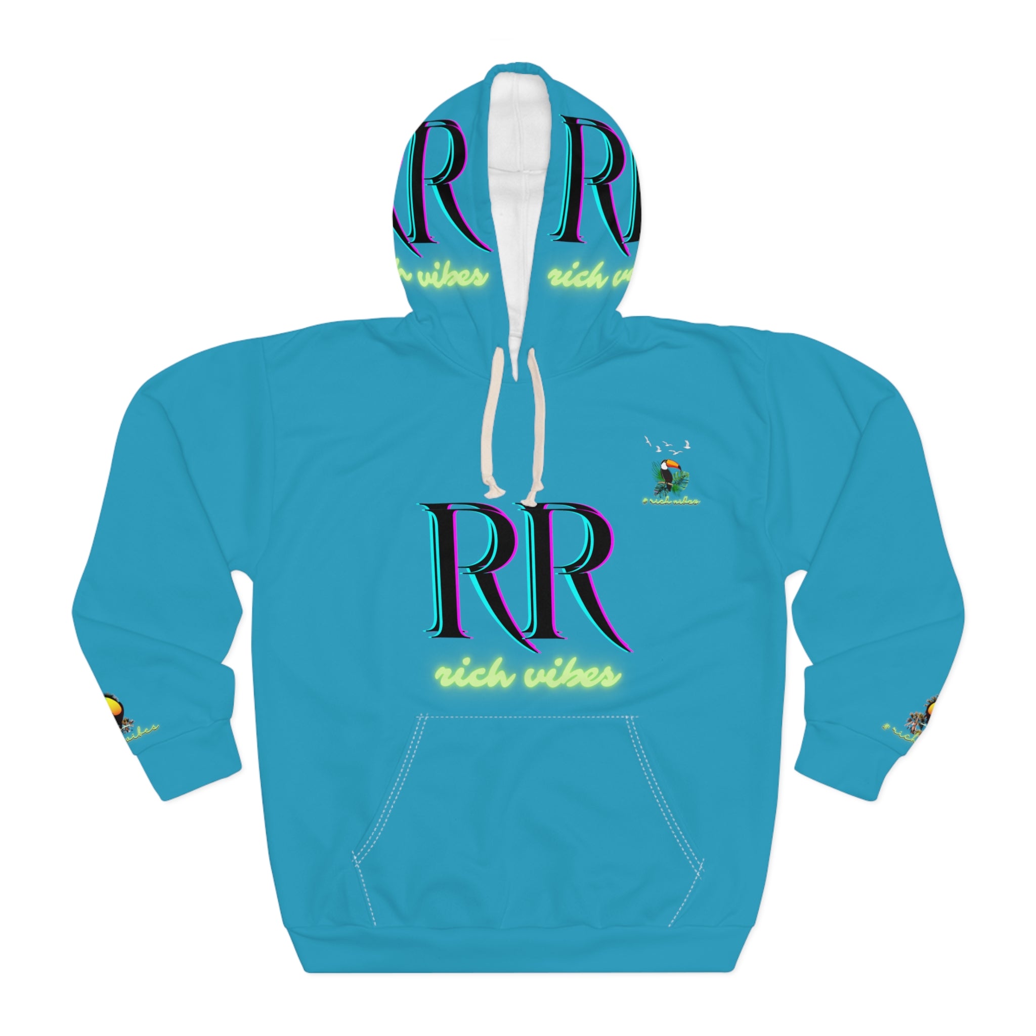 Rich Vibes Volt Green RR Turquoise Tropical Jungle Tiger - Unisex Pullover Hoodie (AOP)