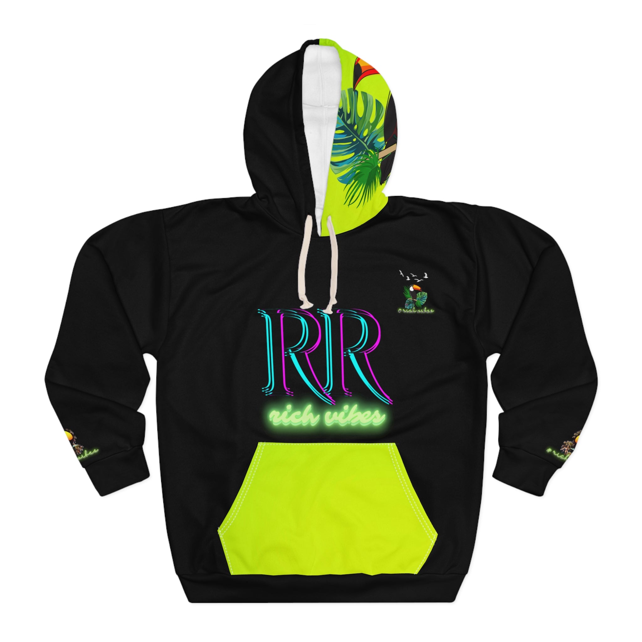 Rich Vibes Lime Green Volt RR Tropical Jungle Tiger 1.1 - Unisex Pullover Hoodie (AOP)