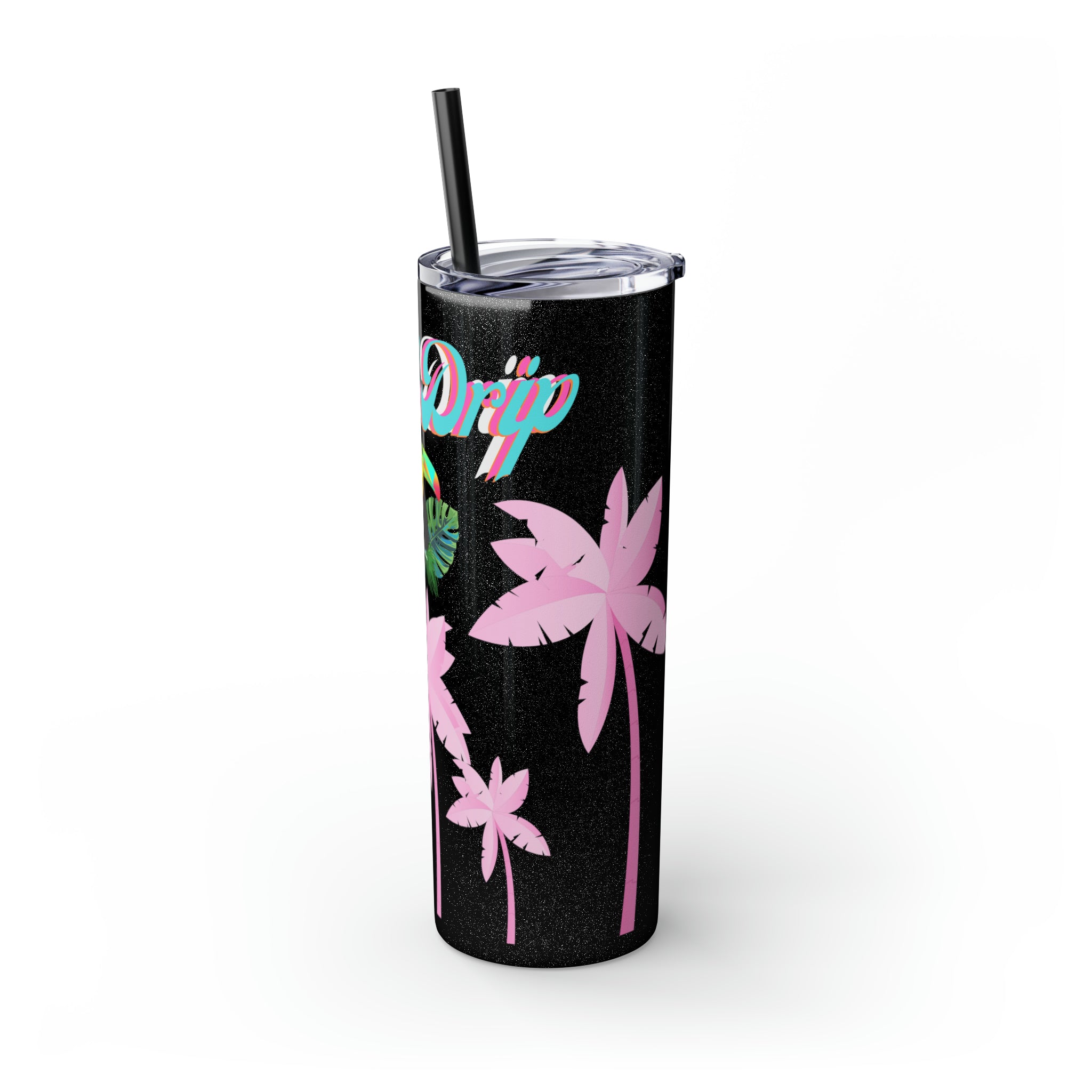 Rich Drip Tropical Pink Palm Tree - Skinny Tumbler with Straw, 20oz