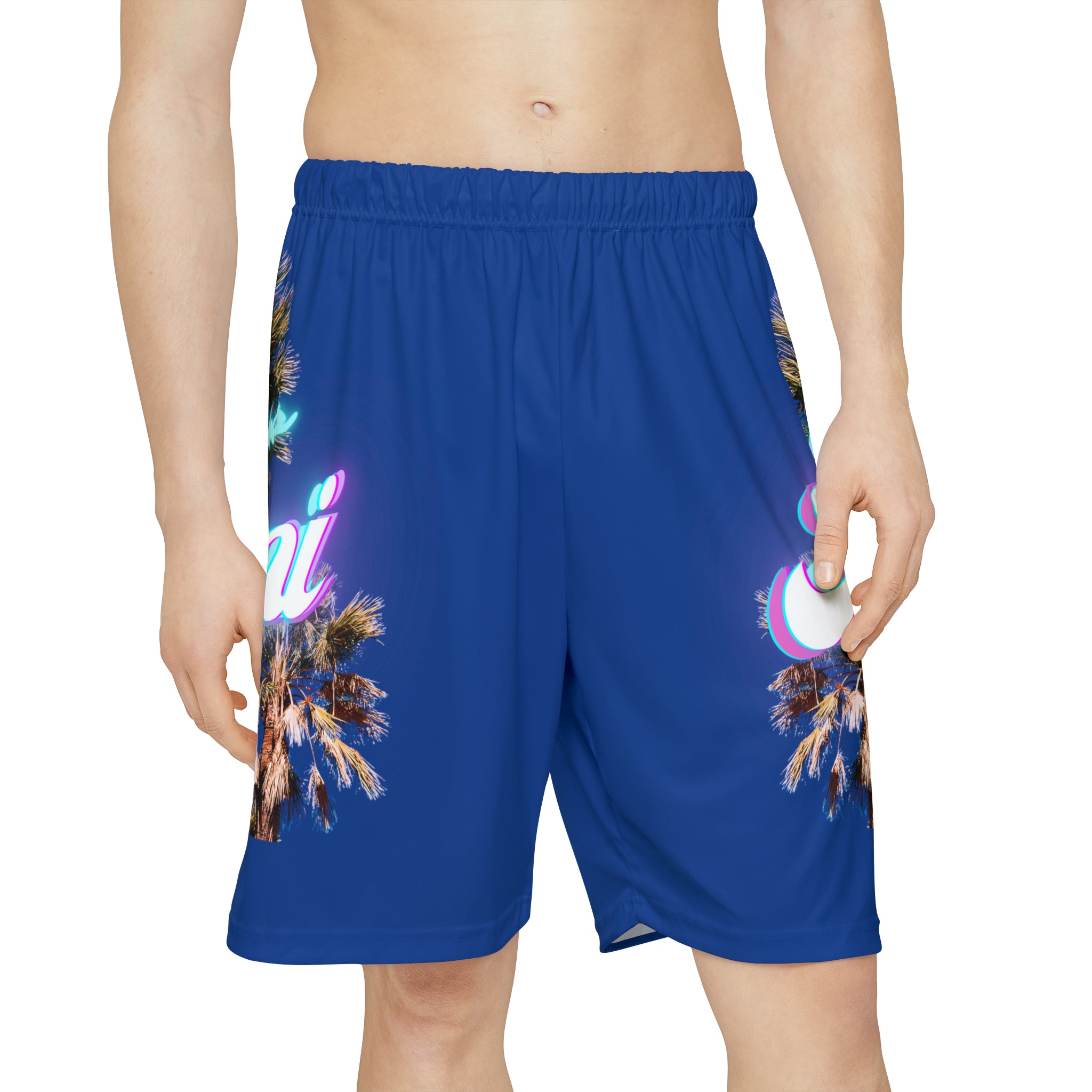 RV Rich Drip Miami Palm Tree Silhouette - Men’s Sports Shorts (AOP) Royal Blue