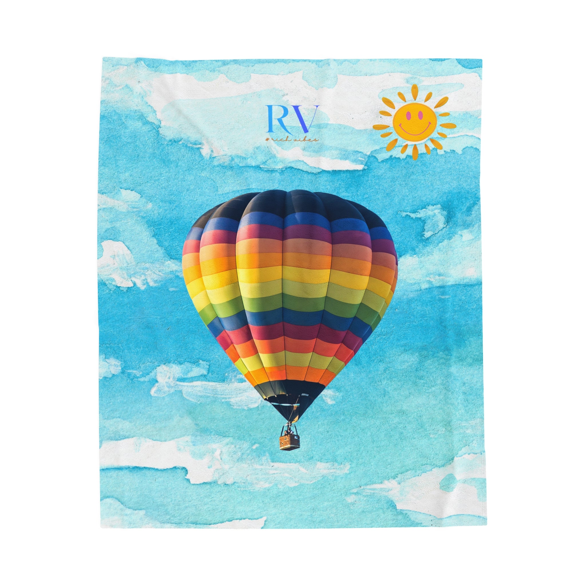 RV Multi- Colored Air Balloon Smiley Sunshine - Velveteen Plush Blanket