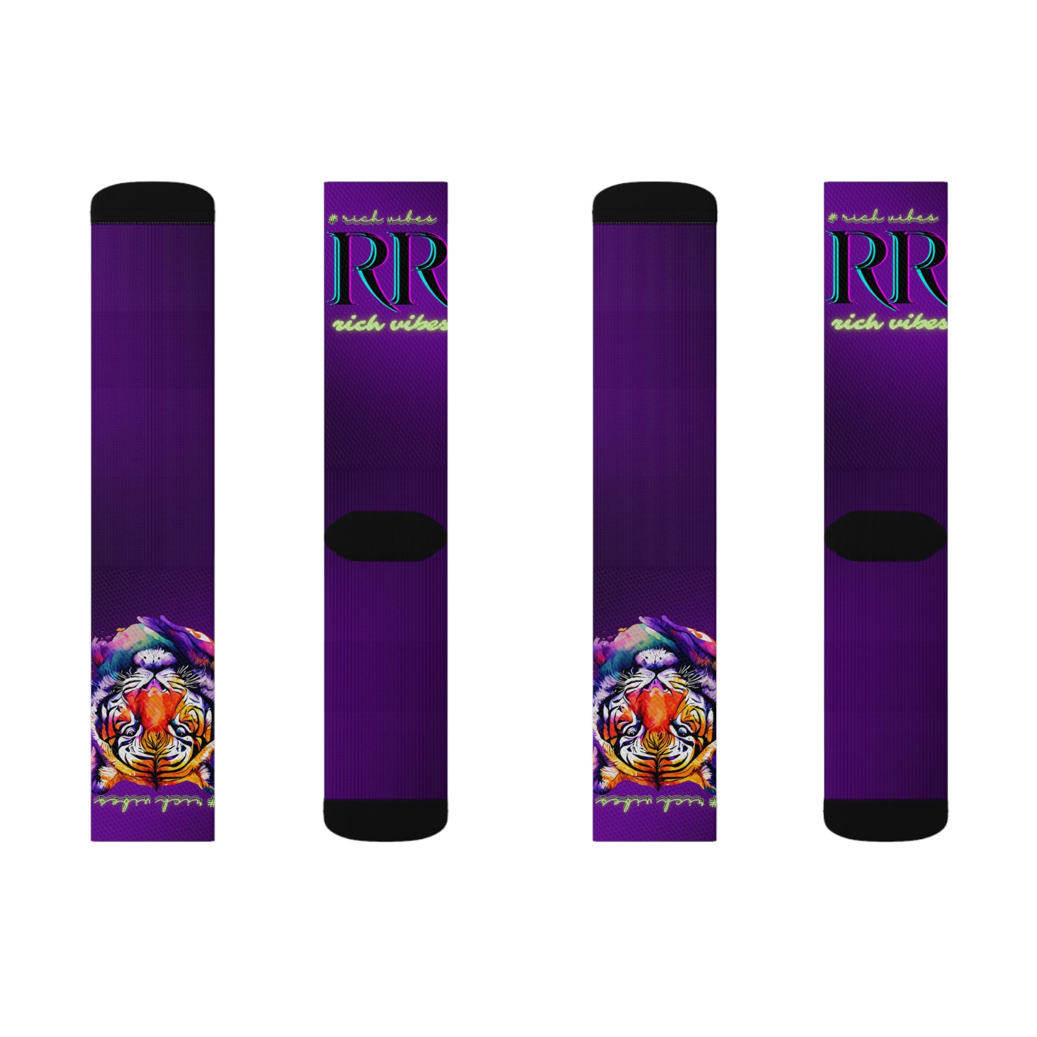 Rich Vibes RR Purple Tropical Jungle Tiger - Sublimation Socks Black