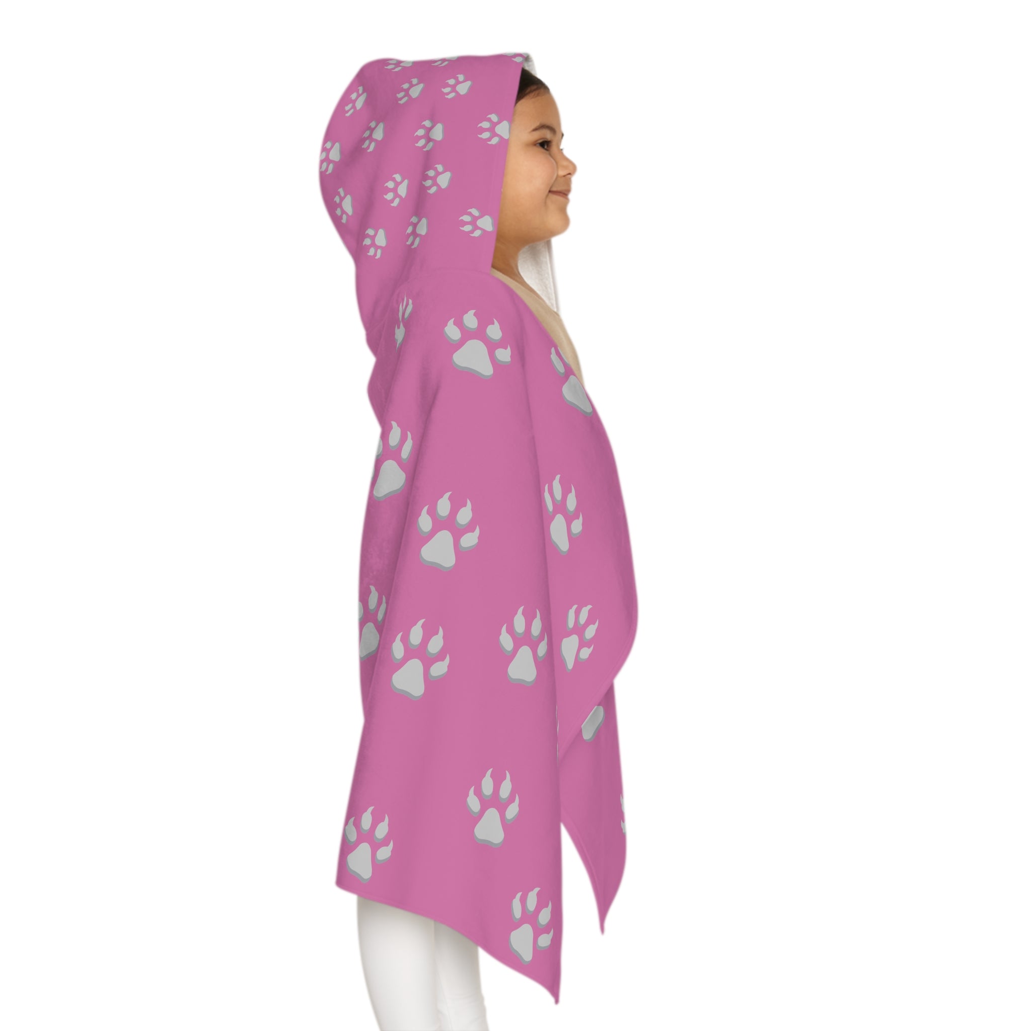 Tiger Cub Paw Print - Youth Hooded Towel (Light Pink)