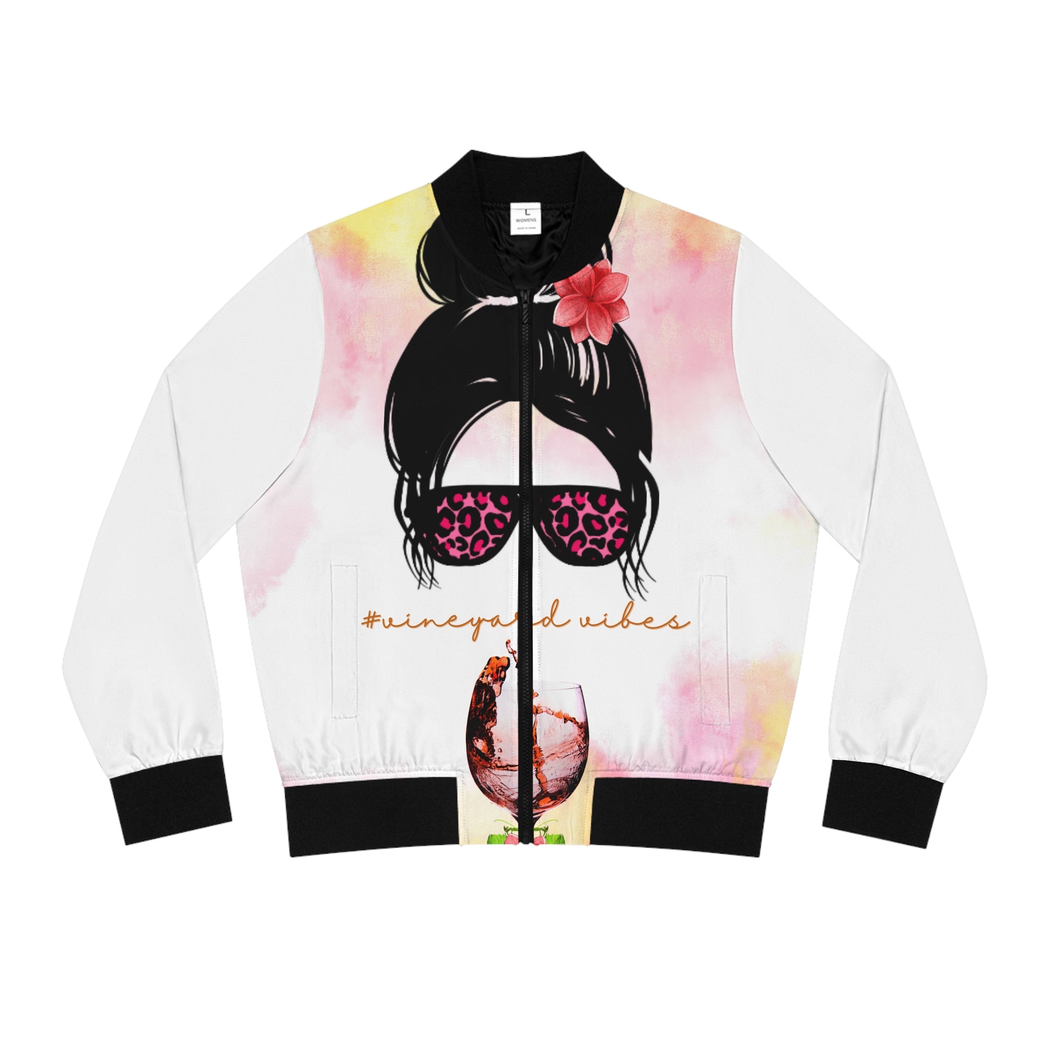 Vineyard Vibes Fine Wine 1.2 - Women's White Bomber Jacket (AOP)