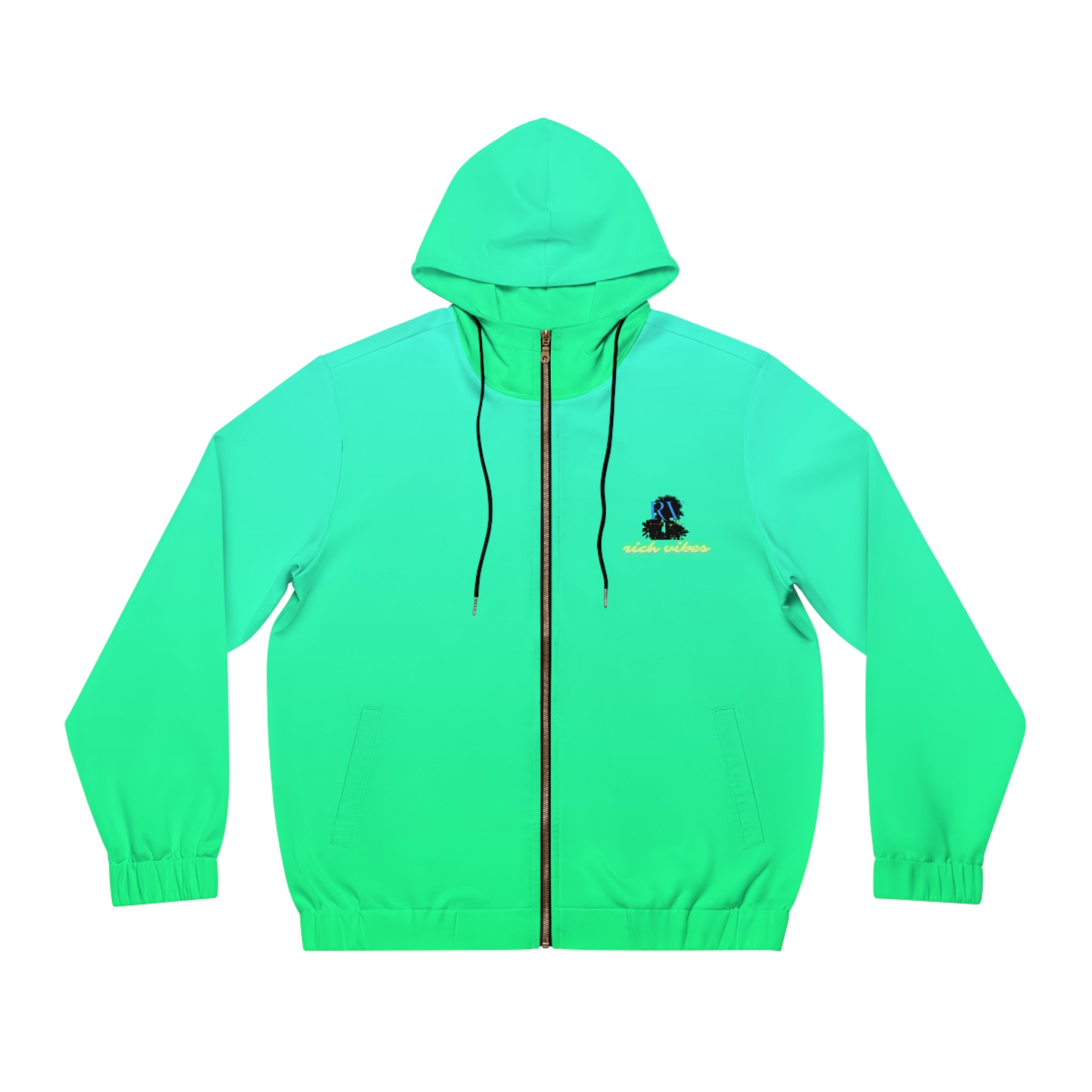 Rich Vibes RR Sea Green Tropical Beach Bird 1.5 - Men's Full-Zip Hoodie (AOP)