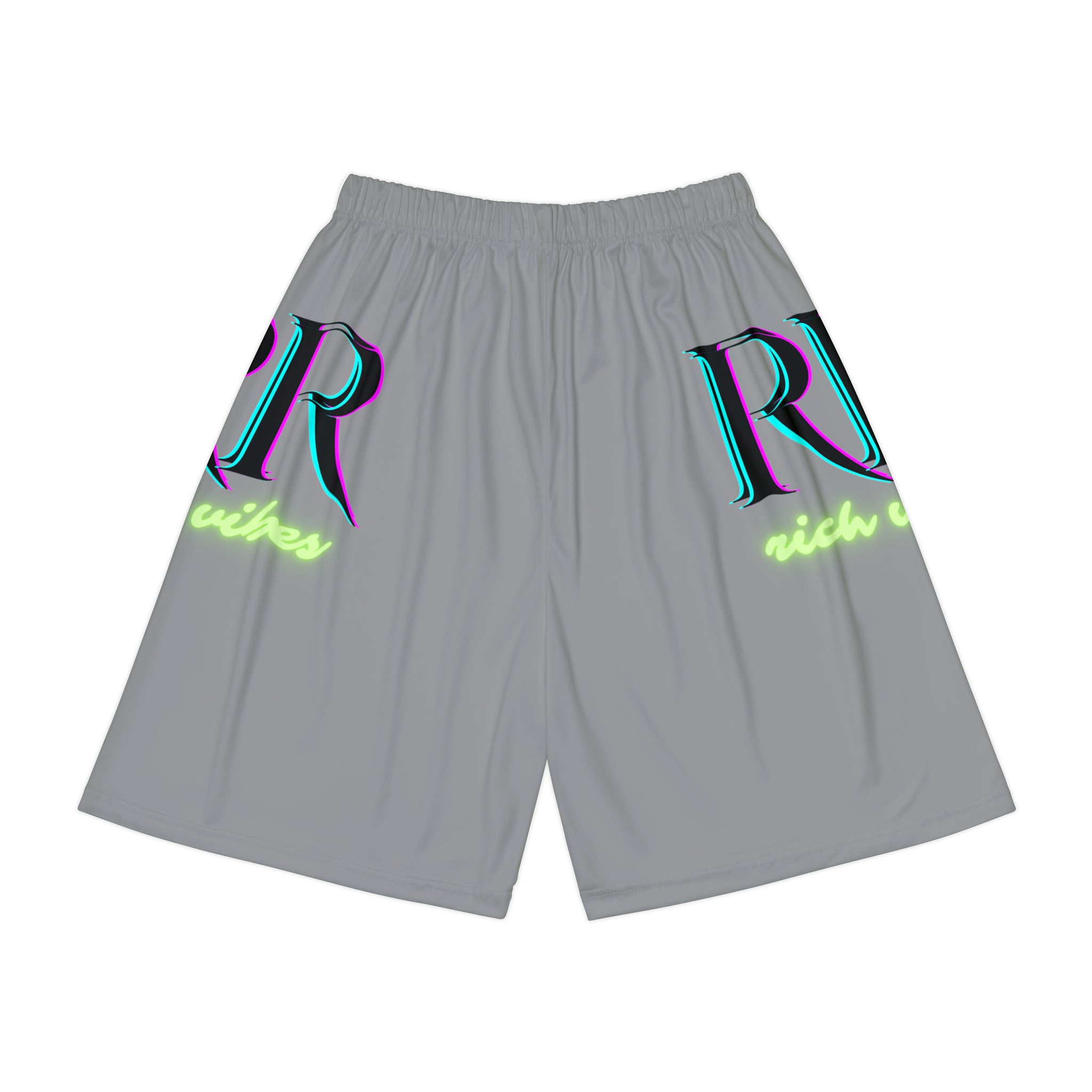 Rich Vibes RR RV Palm Tree Silhouette - Men’s Sports Shorts (AOP) Grey