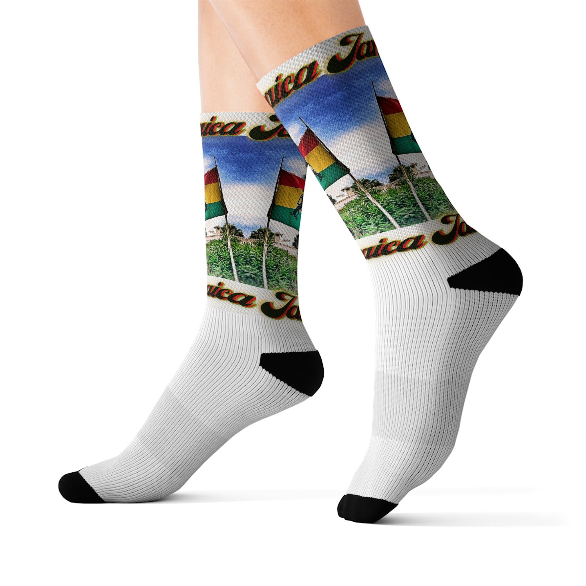 Lion Of Judah Jamaica Flag - White Sublimation Socks