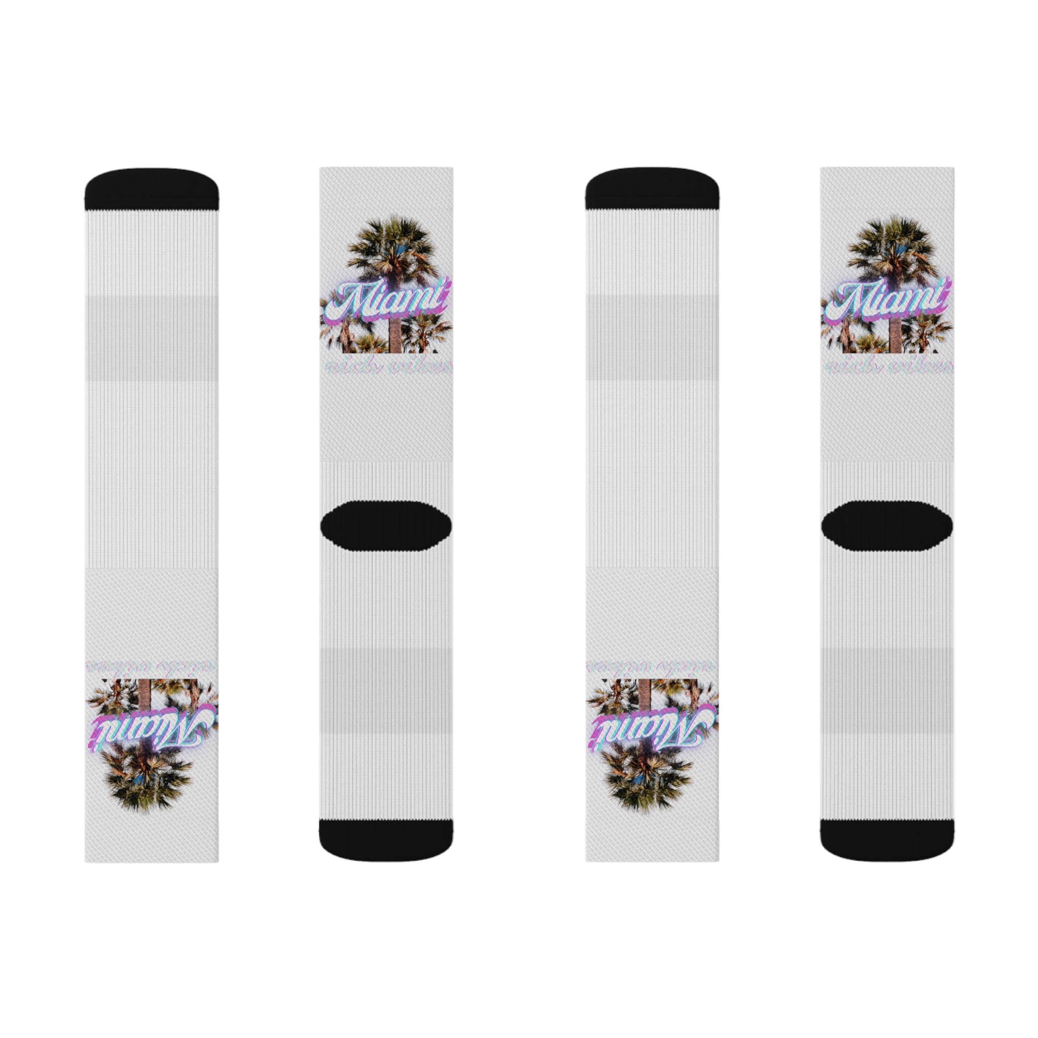 Rich Drip Miami Palm Tree Silhouette - Sublimation Socks White