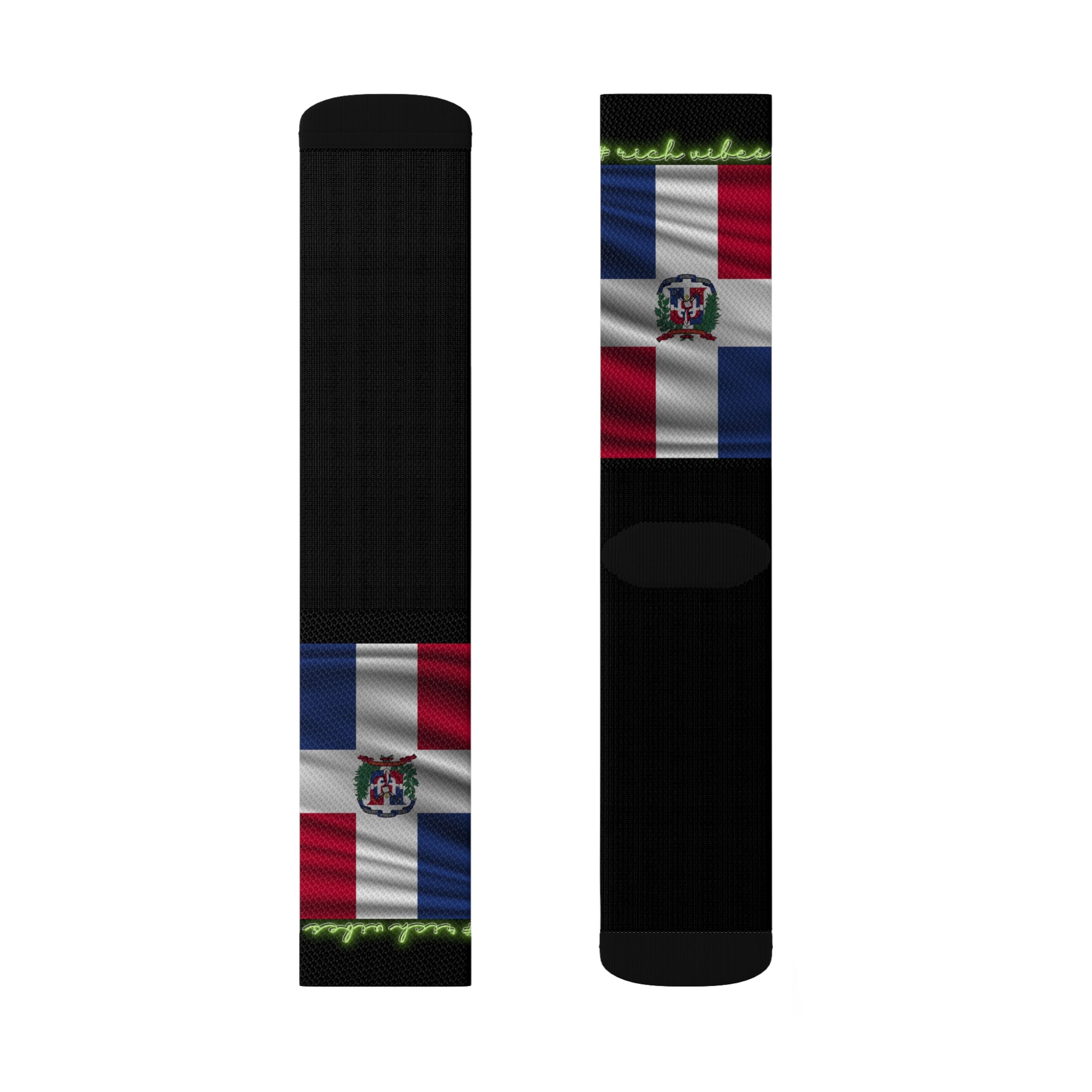 Rich Vibes Volt Dominican Republic Flag Black - Sublimation Socks