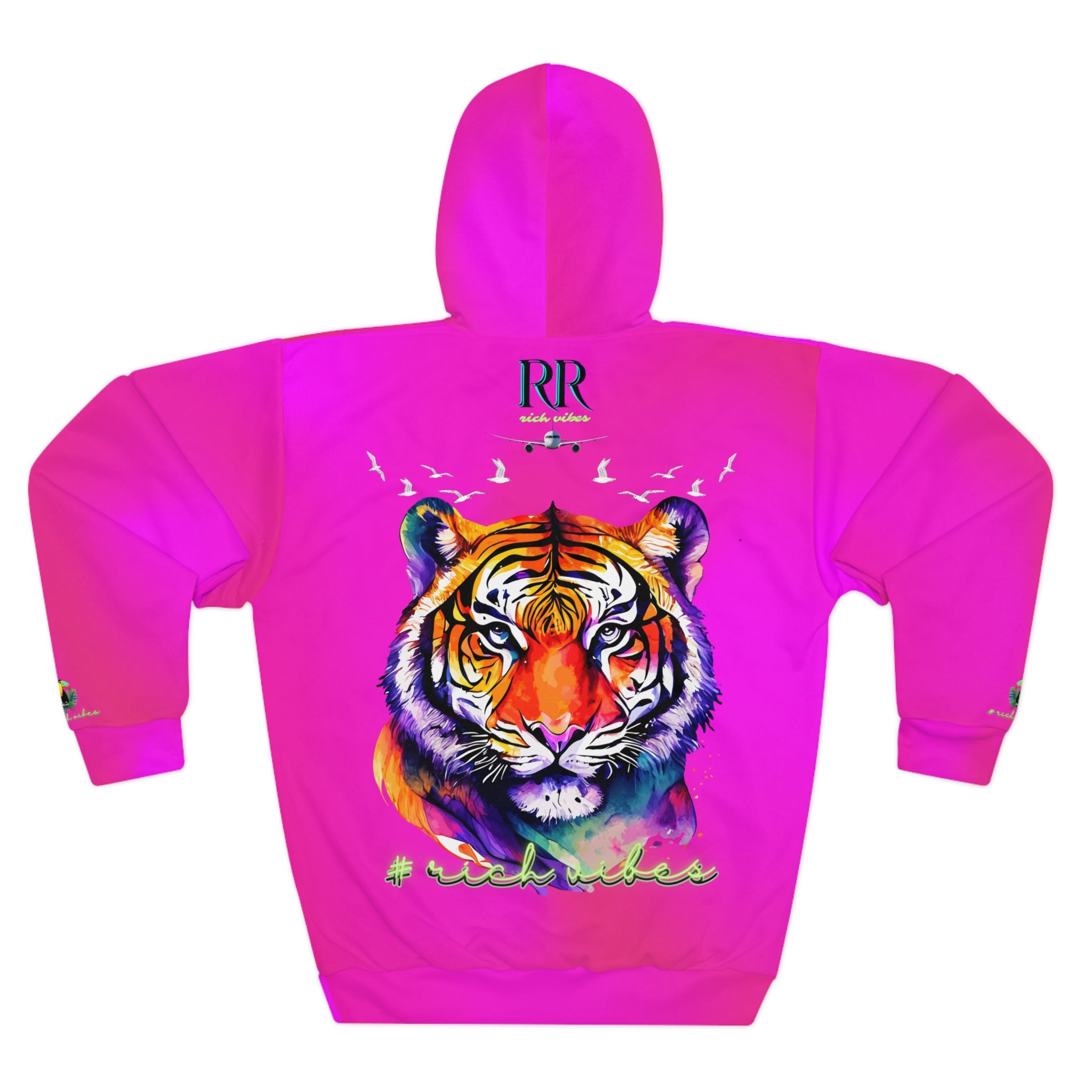 Rich Vibes Tropical Pink Volt RR Tropical Jungle Tiger 1.0 - Unisex Pullover Hoodie (AOP)