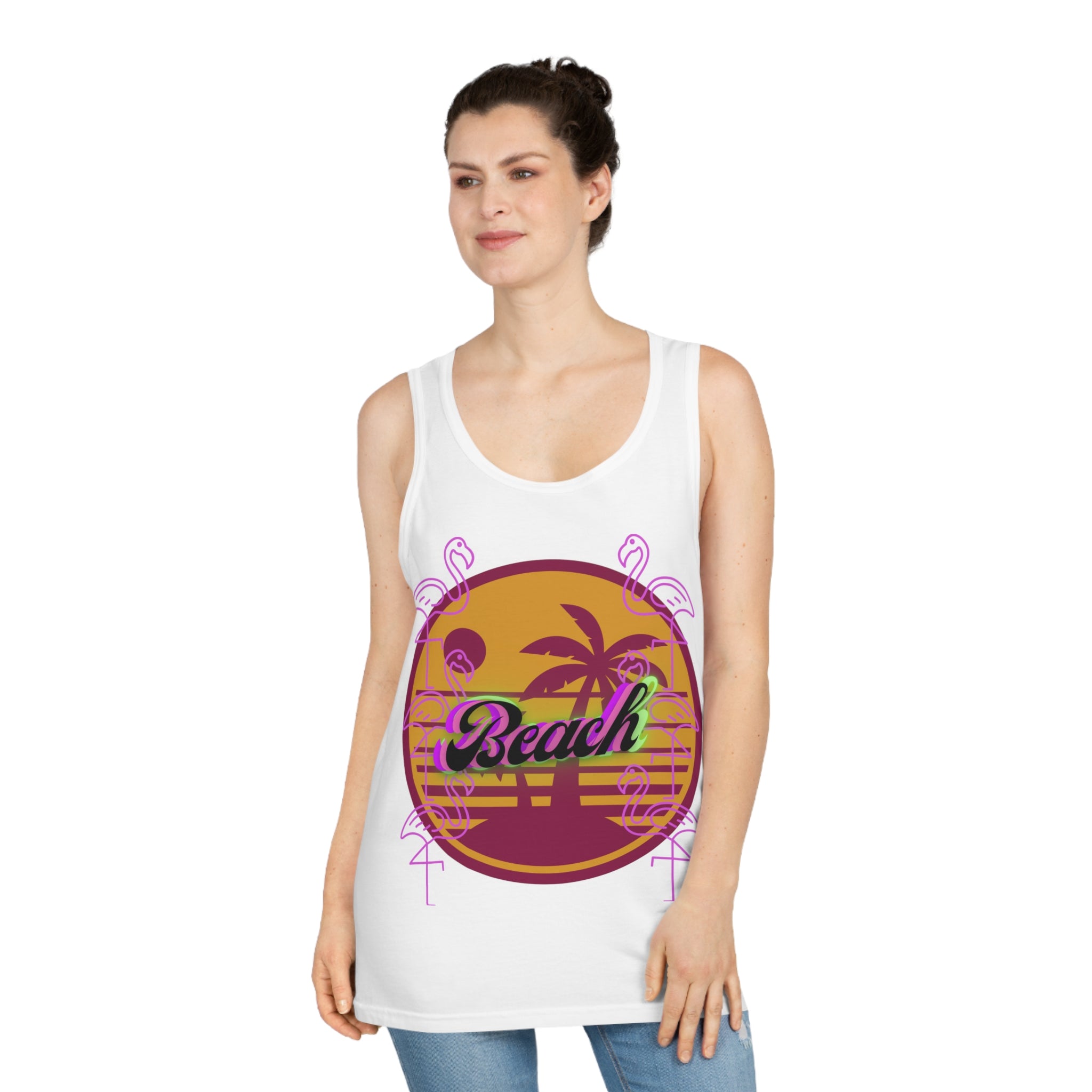 Beach Flamingo Sunset Softstyle™ Tank Top