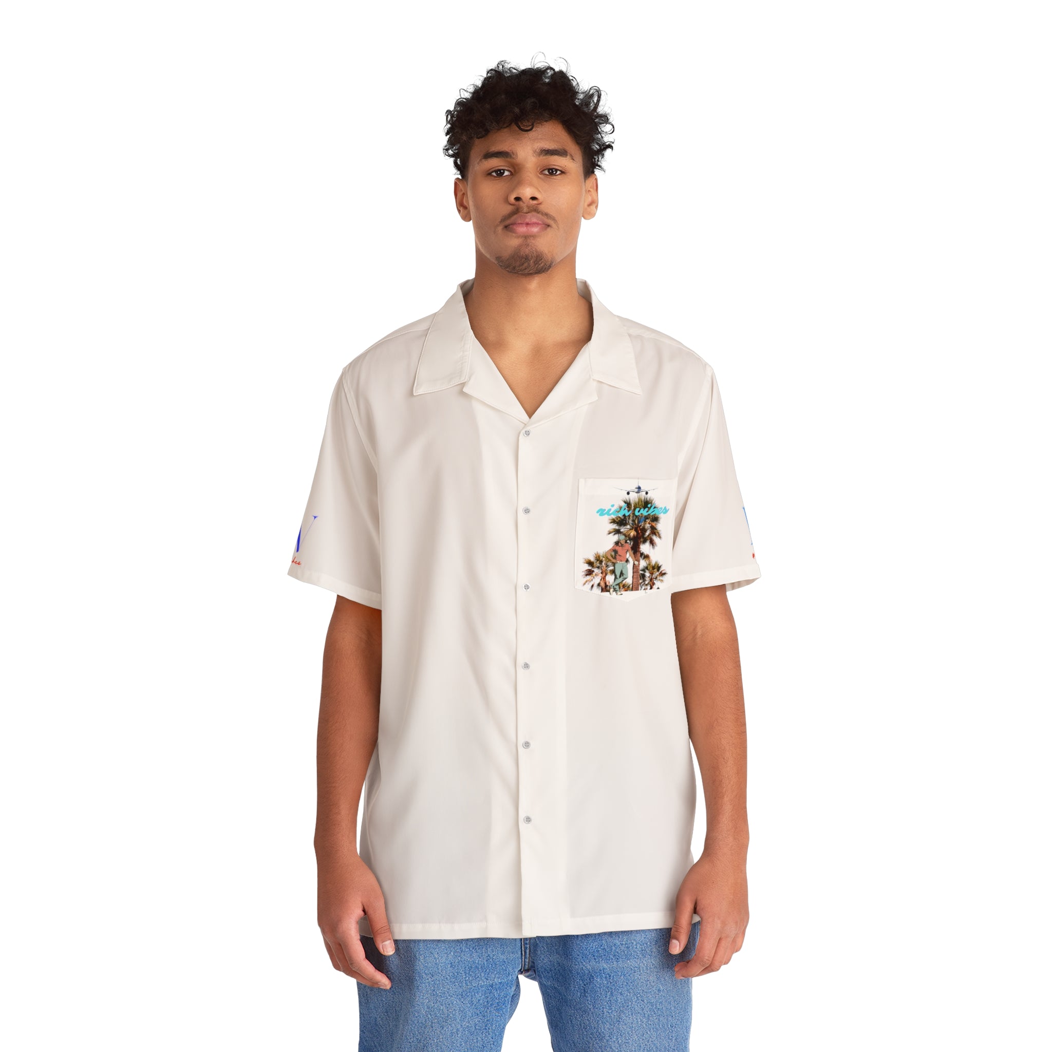 Rich Vibes RV Golfer's Colorful Palm Tree Chill Vibes - Men's Hawaiian Shirt (AOP)White