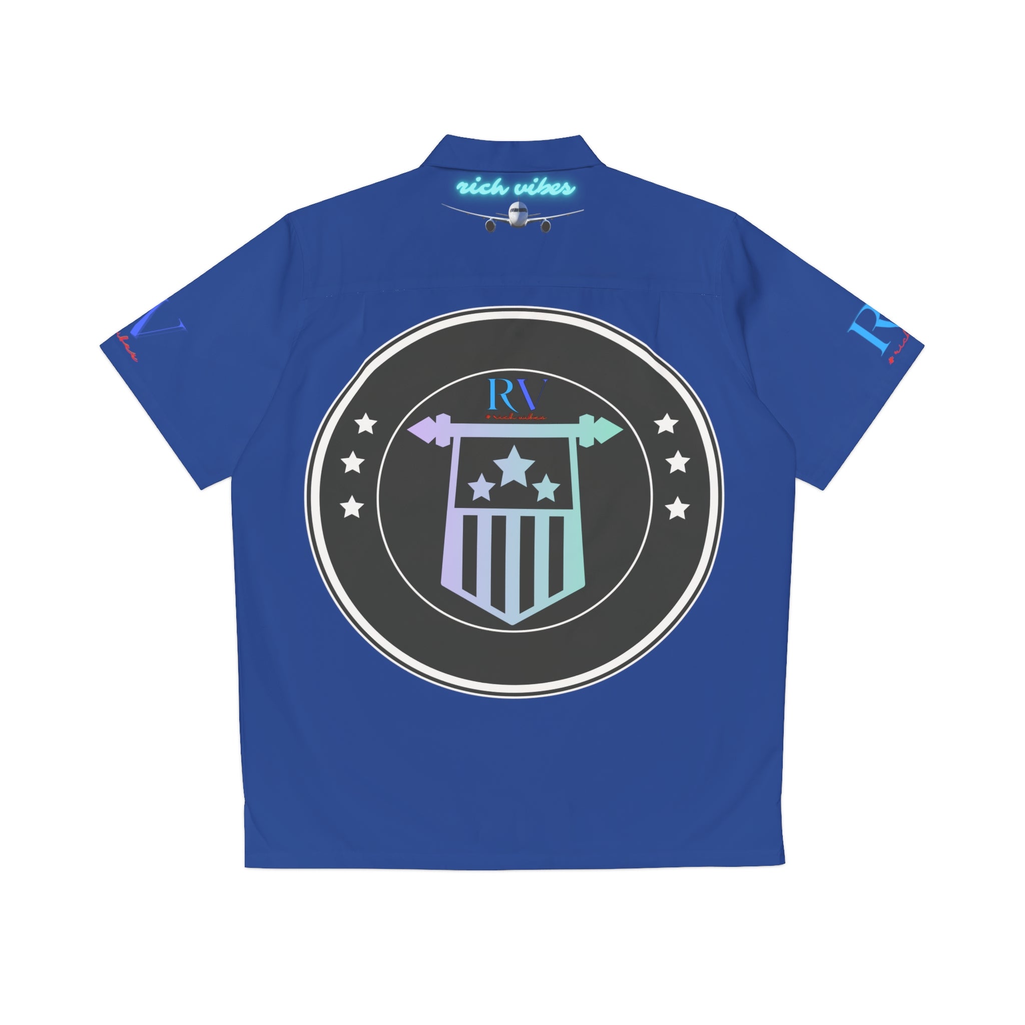 Rich Vibes RV Golfer's Palm Tree 9 Star Salute 1.0- Men's Hawaiian Shirt (AOP)Royal Blue