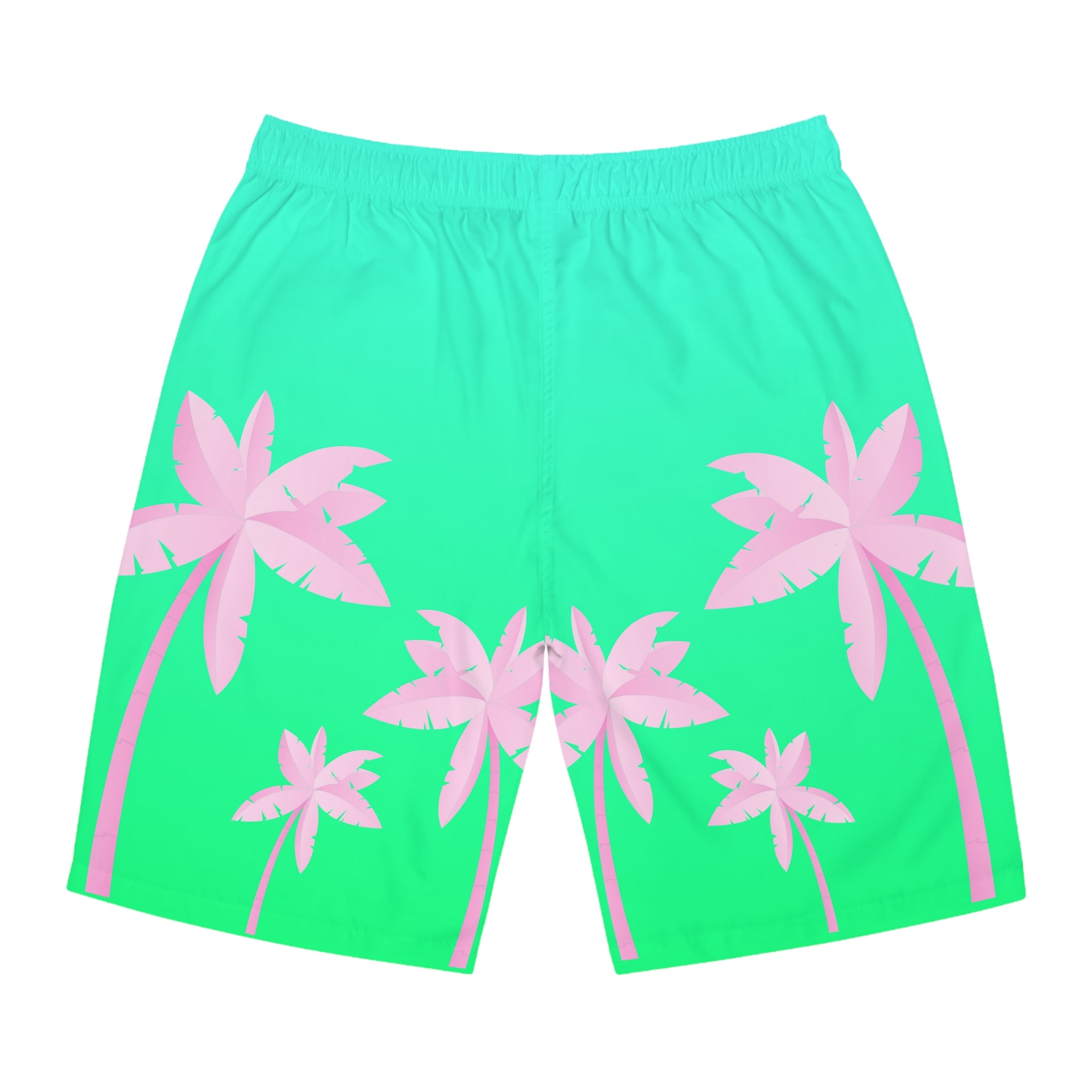 Rich Vibes Volt Green Tropical Pink Palm Tree Beach Chill Vibes 1.0 - Men's Board Shorts (AOP)