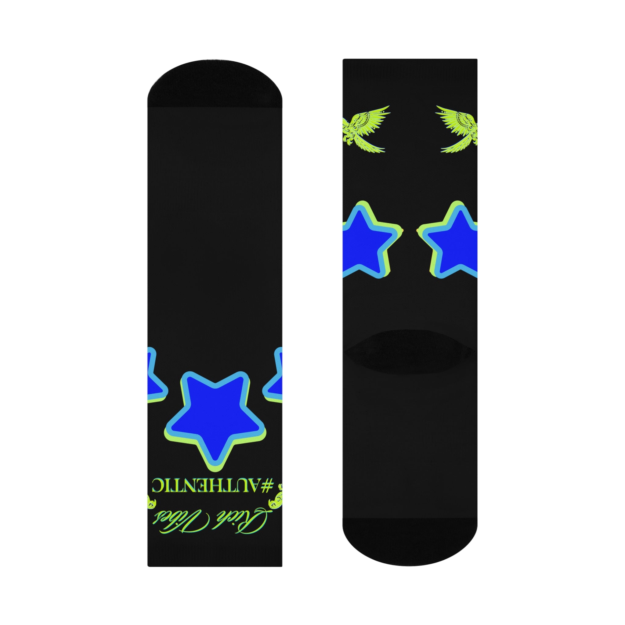 Rich Vibes Authentic Volt Blue Stars - Cushioned Crew Socks (Blacks)