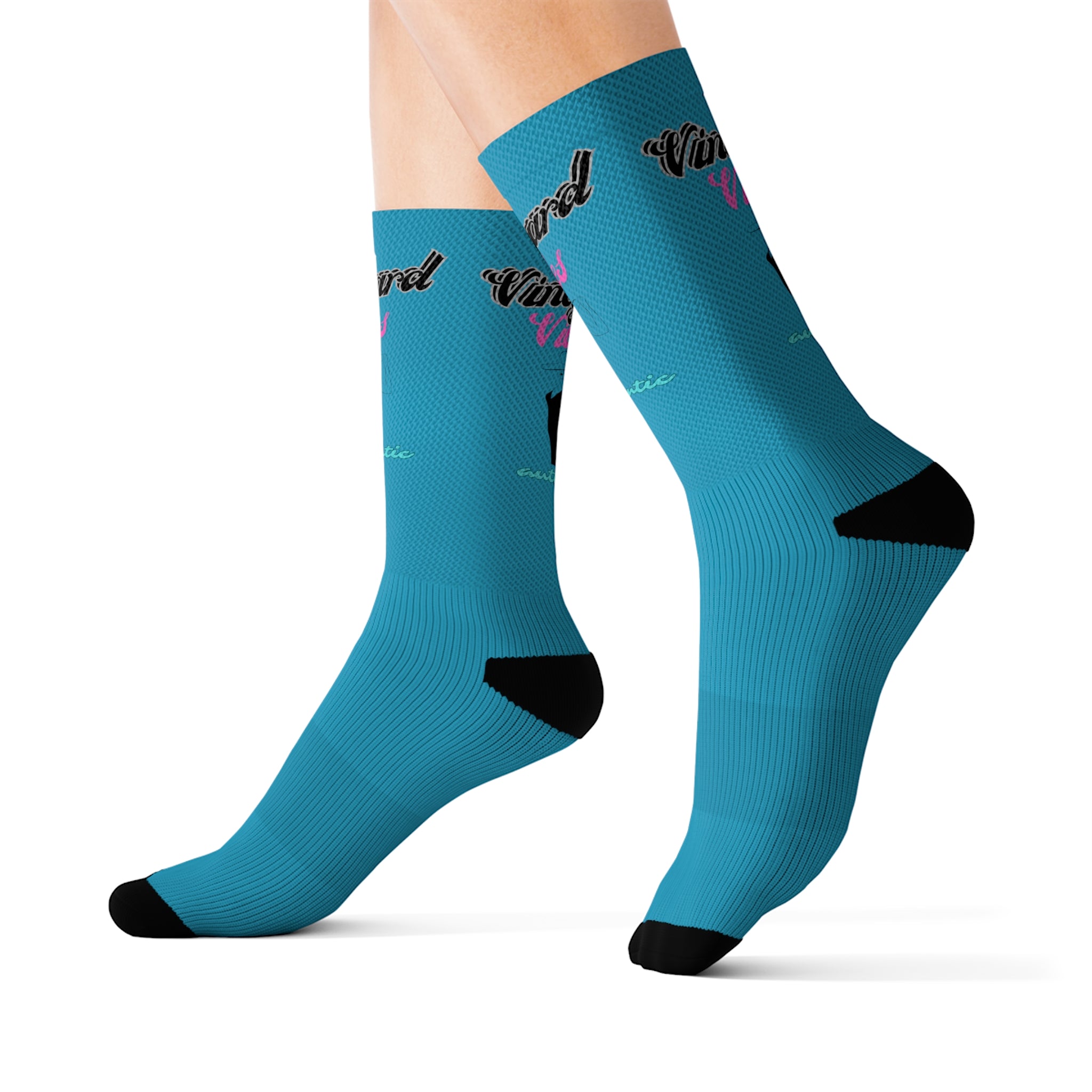 Vineyard Vibes Pink Silhouette Turquoise - Sublimation Socks